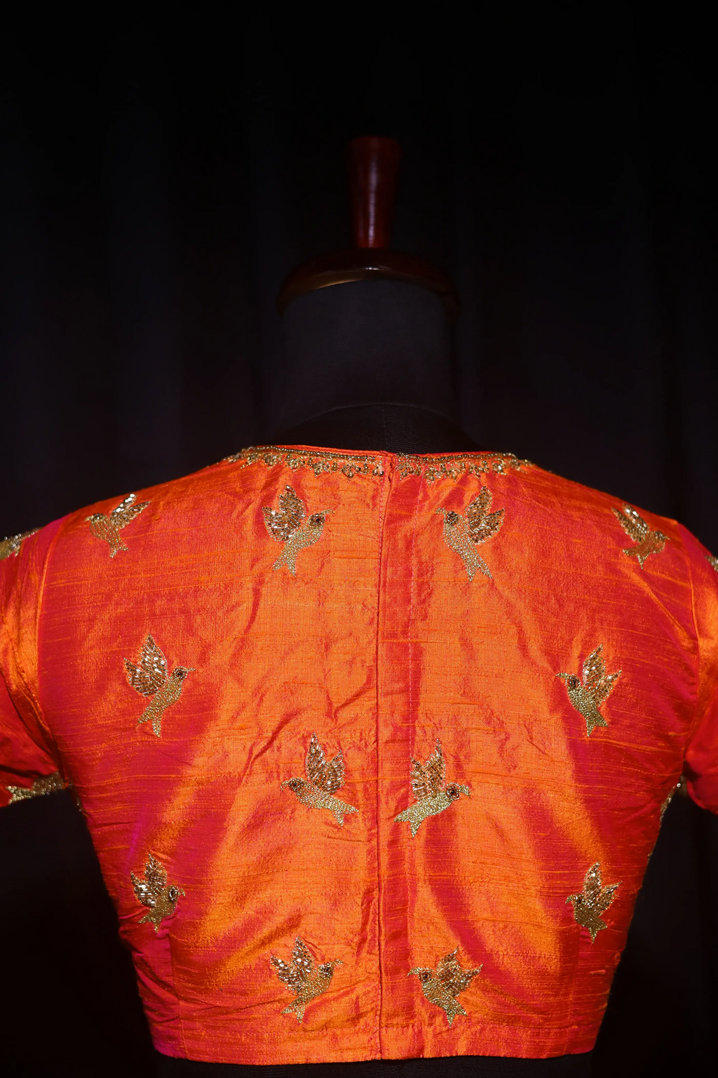 Orange Pink Dual Tone Raw Silk Blouse For Women Jaal Style Party wear