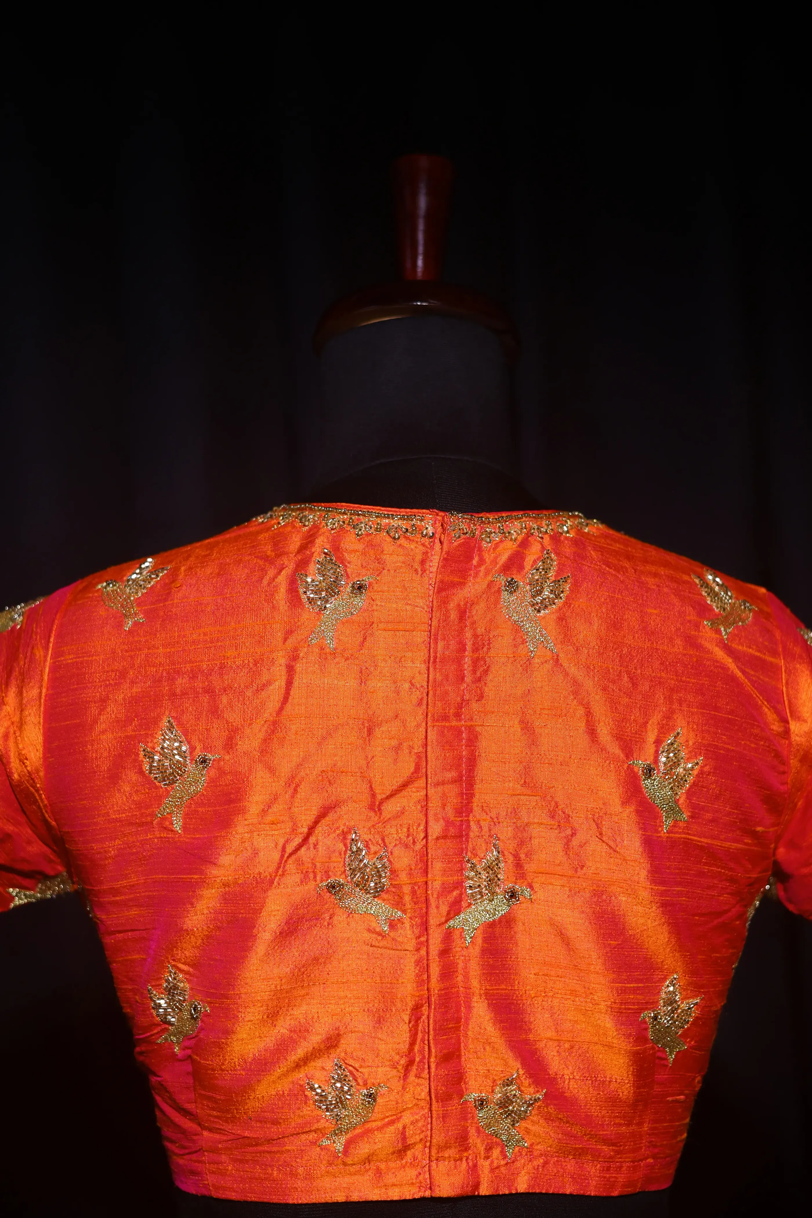 Orange Pink Dual Tone Raw Silk Blouse For Women Jaal Style Party wear