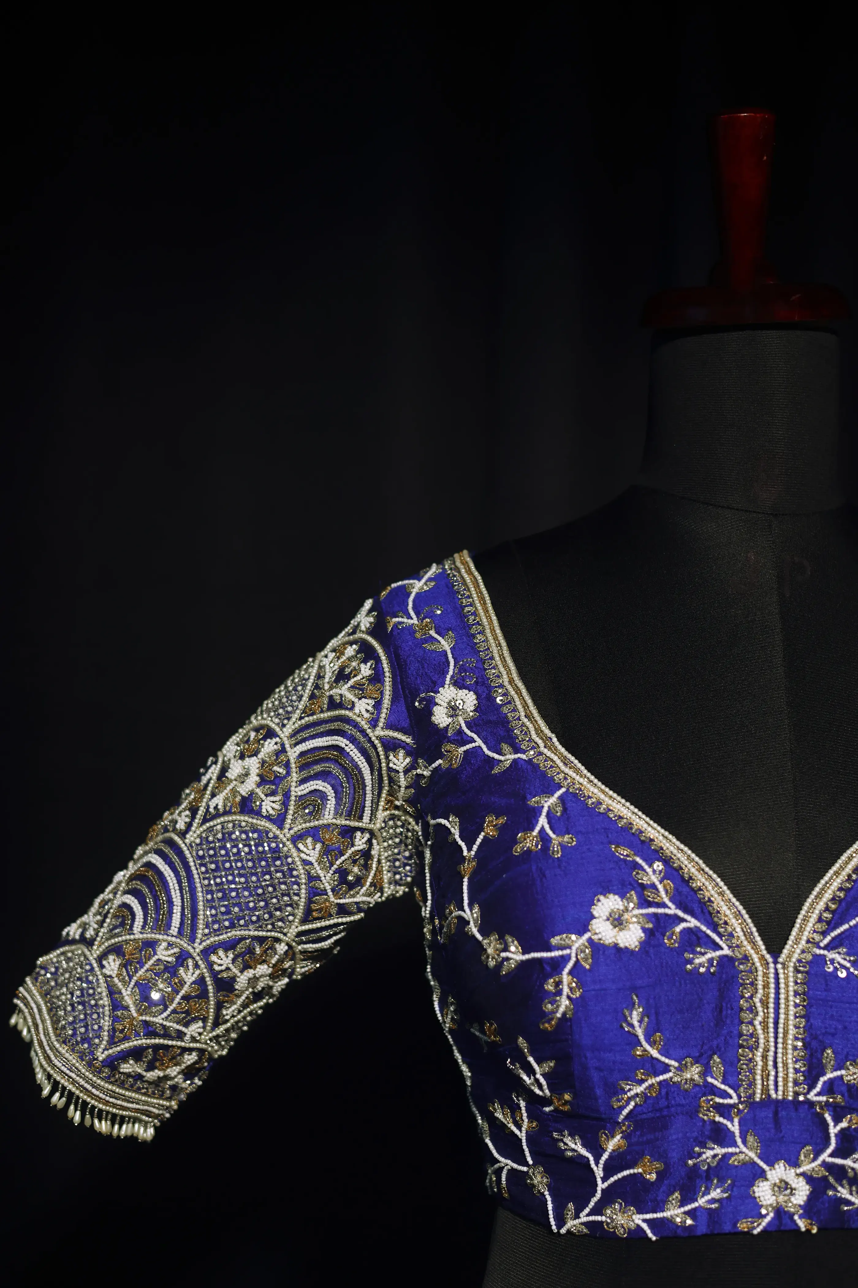 Royal Blue Raw Silk Blouse For Women Jaal Style Party wear