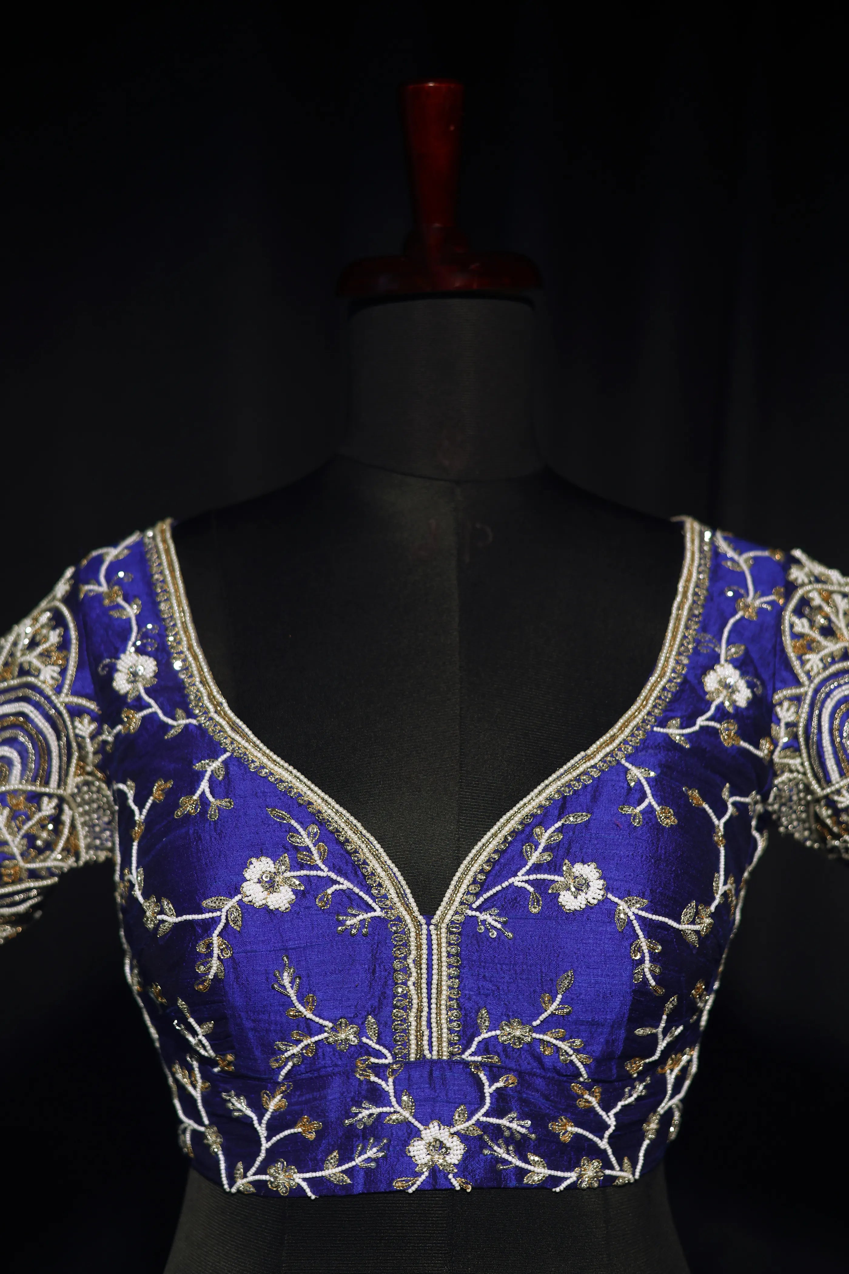 Royal Blue Raw Silk Blouse For Women Jaal Style Party wear