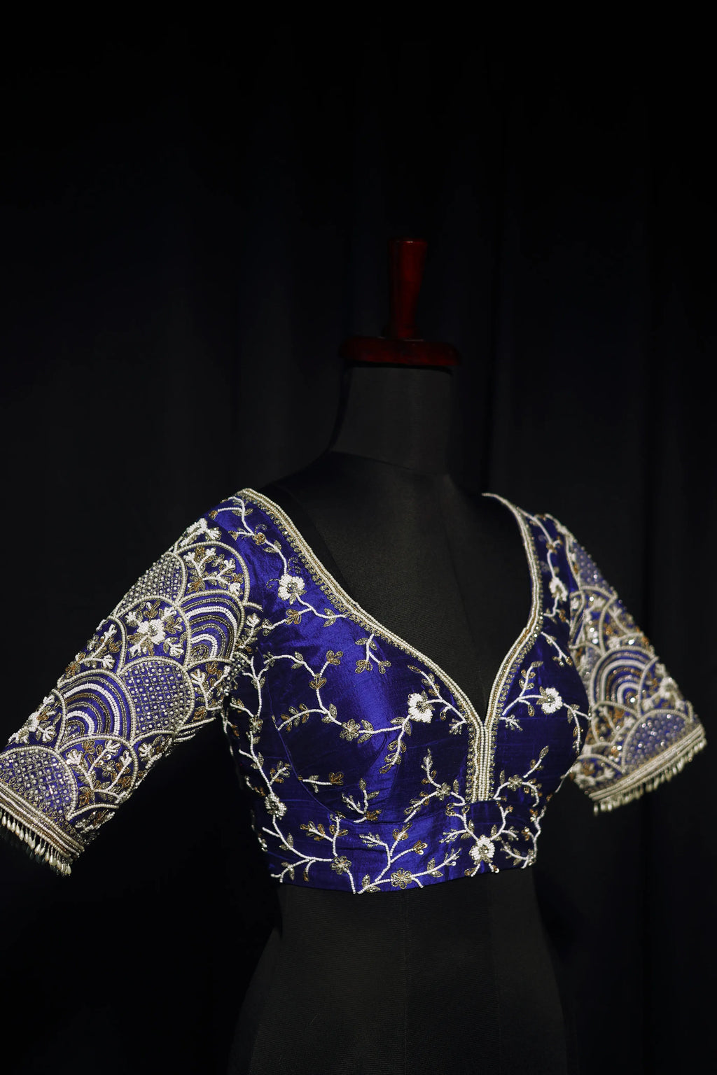 Royal Blue Raw Silk Blouse For Women Jaal Style Party wear
