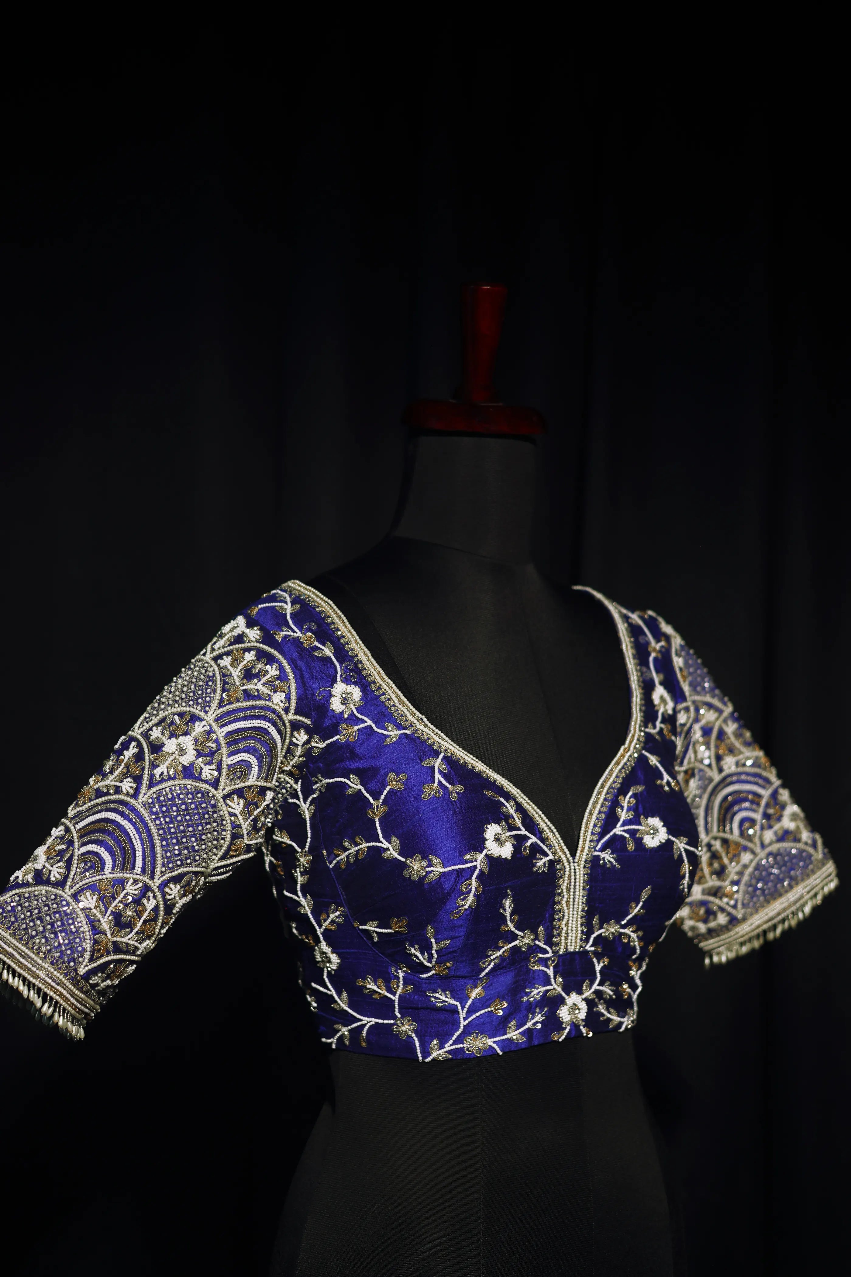 Royal Blue Raw Silk Blouse For Women Jaal Style Party wear