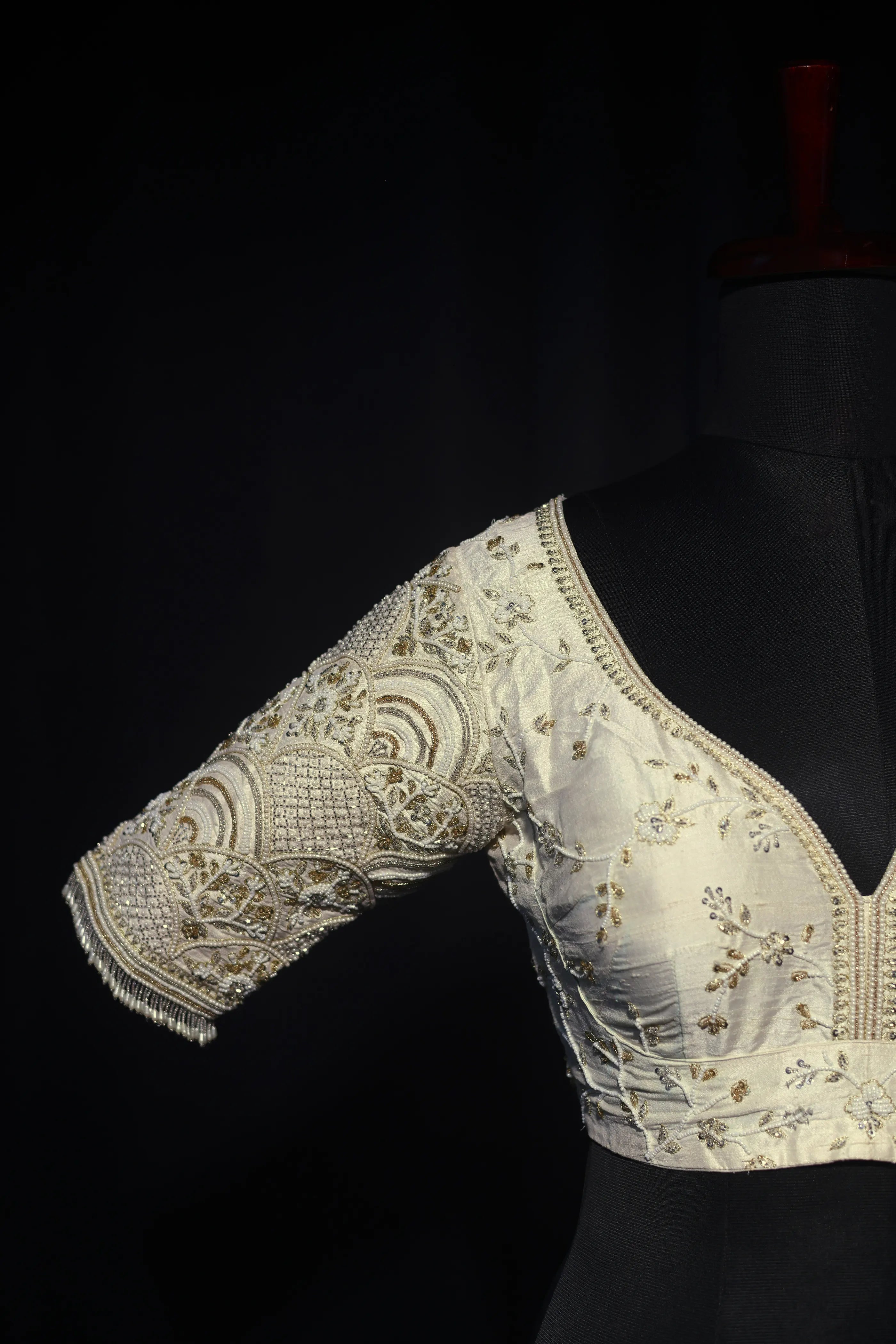 White Raw Silk Blouse For Women Jaal Style Party wear