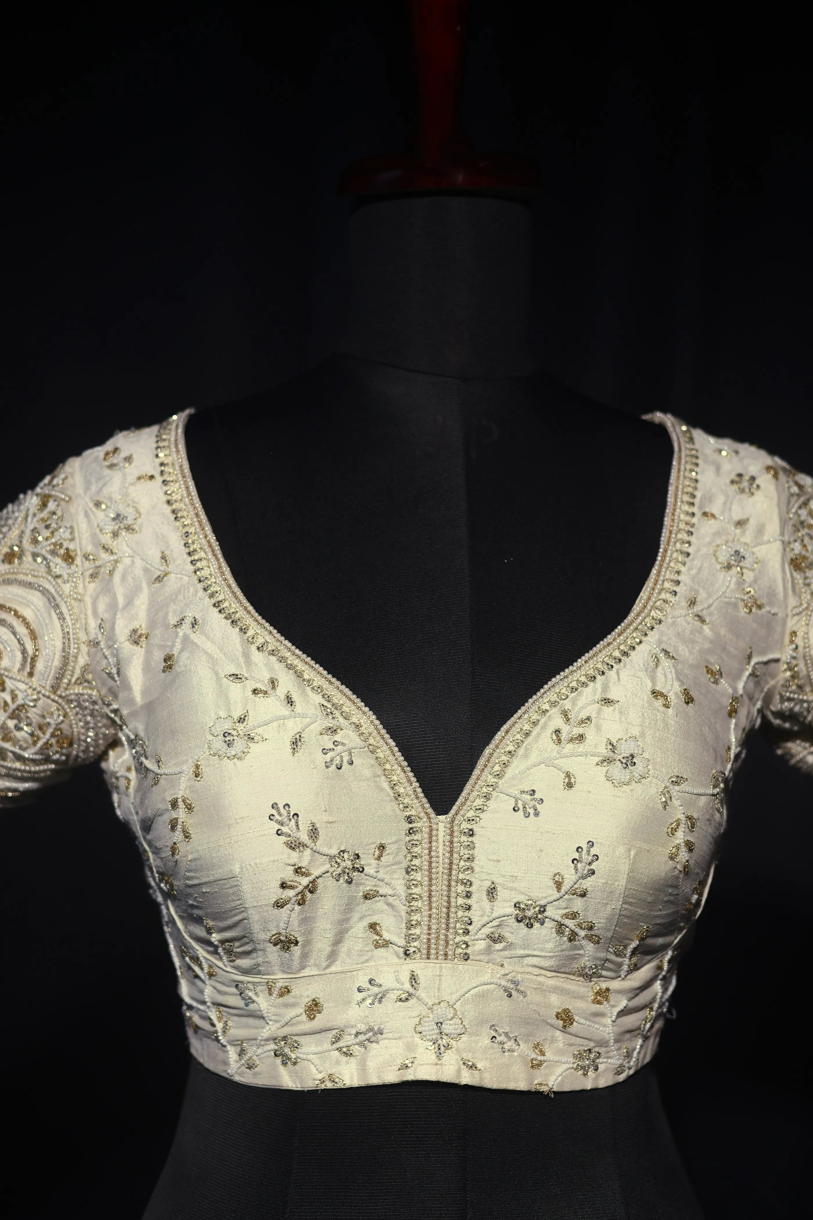 White Raw Silk Blouse For Women Jaal Style Party wear