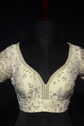 White Raw Silk Blouse For Women Jaal Style Party wear