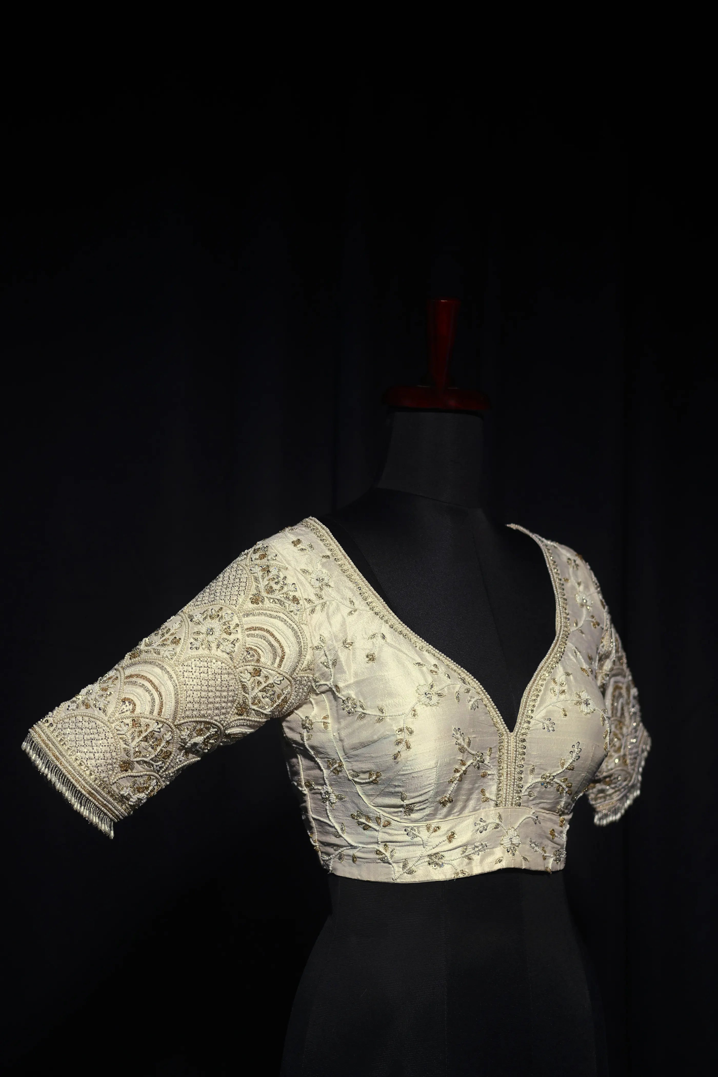 White Raw Silk Blouse For Women Jaal Style Party wear