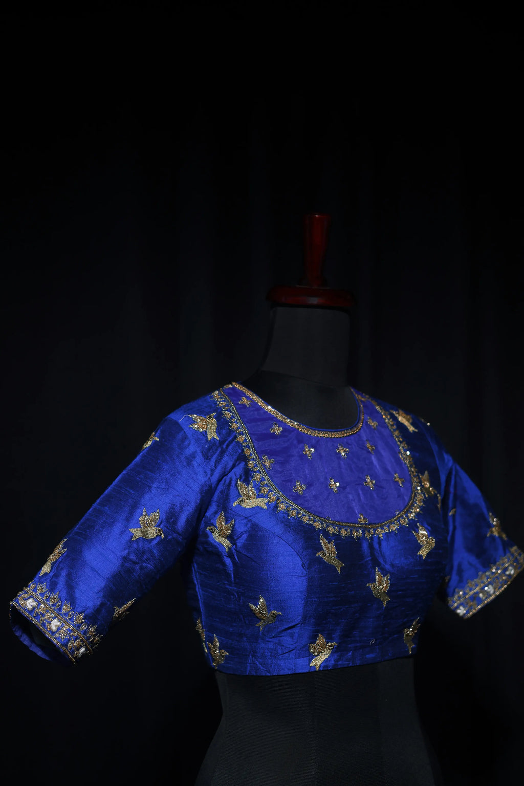 Royal Blue Raw Silk Blouse For Women Jaal Style Party wear