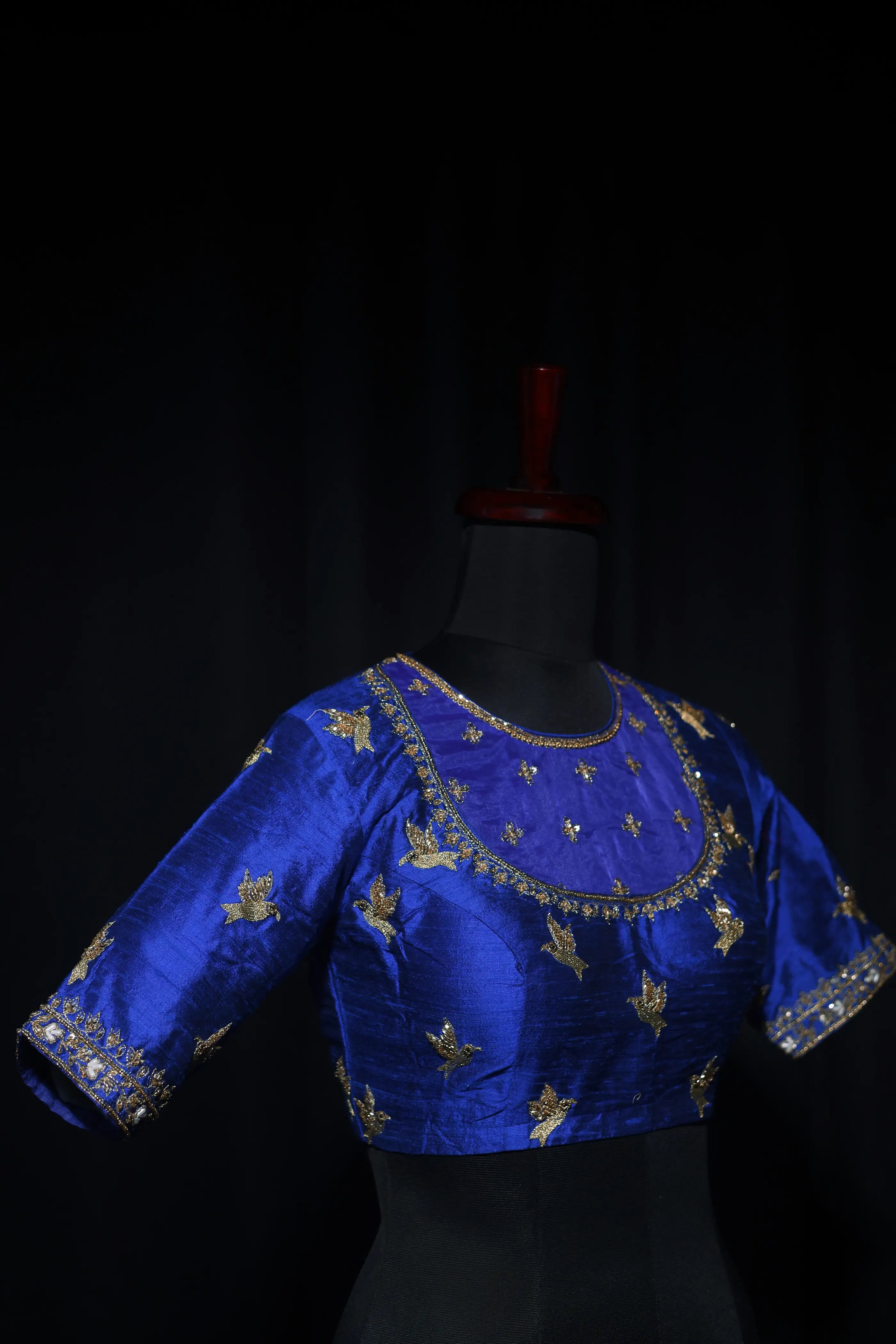 Royal Blue Raw Silk Blouse For Women Jaal Style Party wear