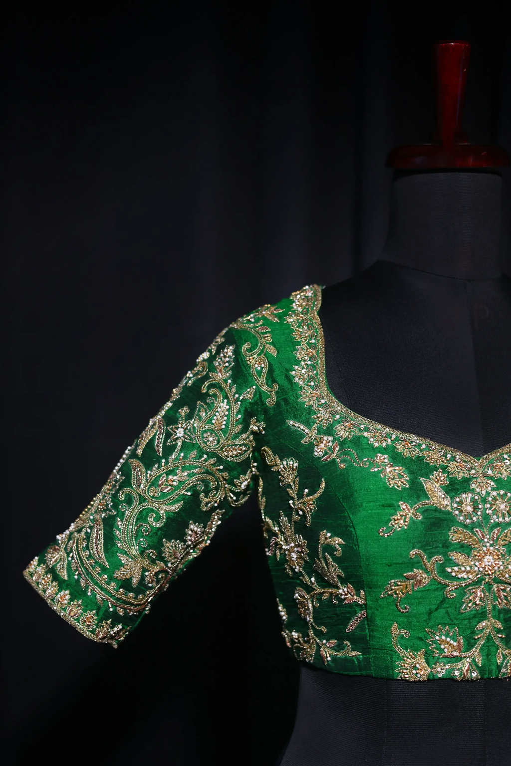 Green Raw Silk Blouse For Women Jaal Style Party wear
