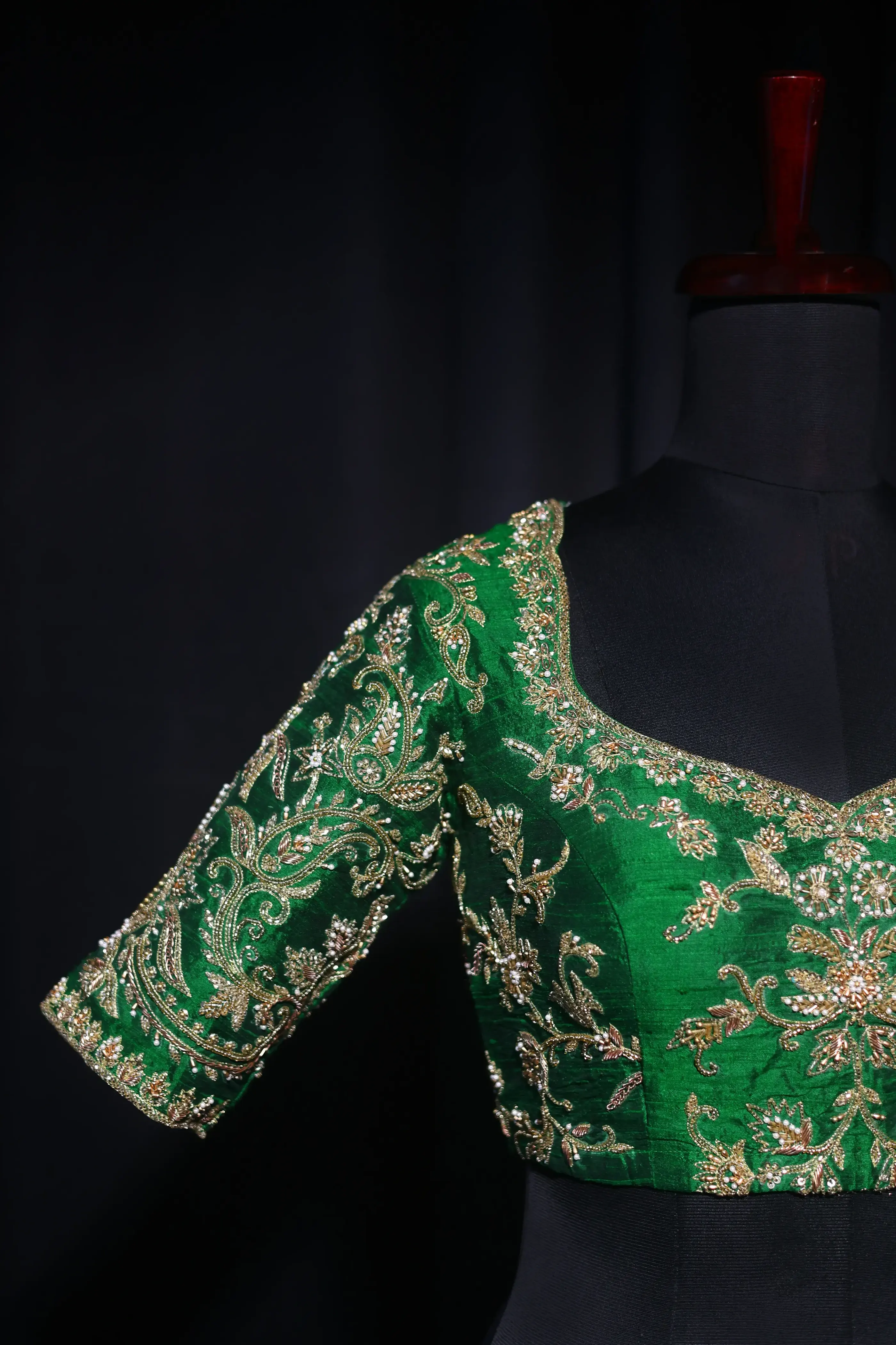 Green Raw Silk Blouse For Women Jaal Style Party wear