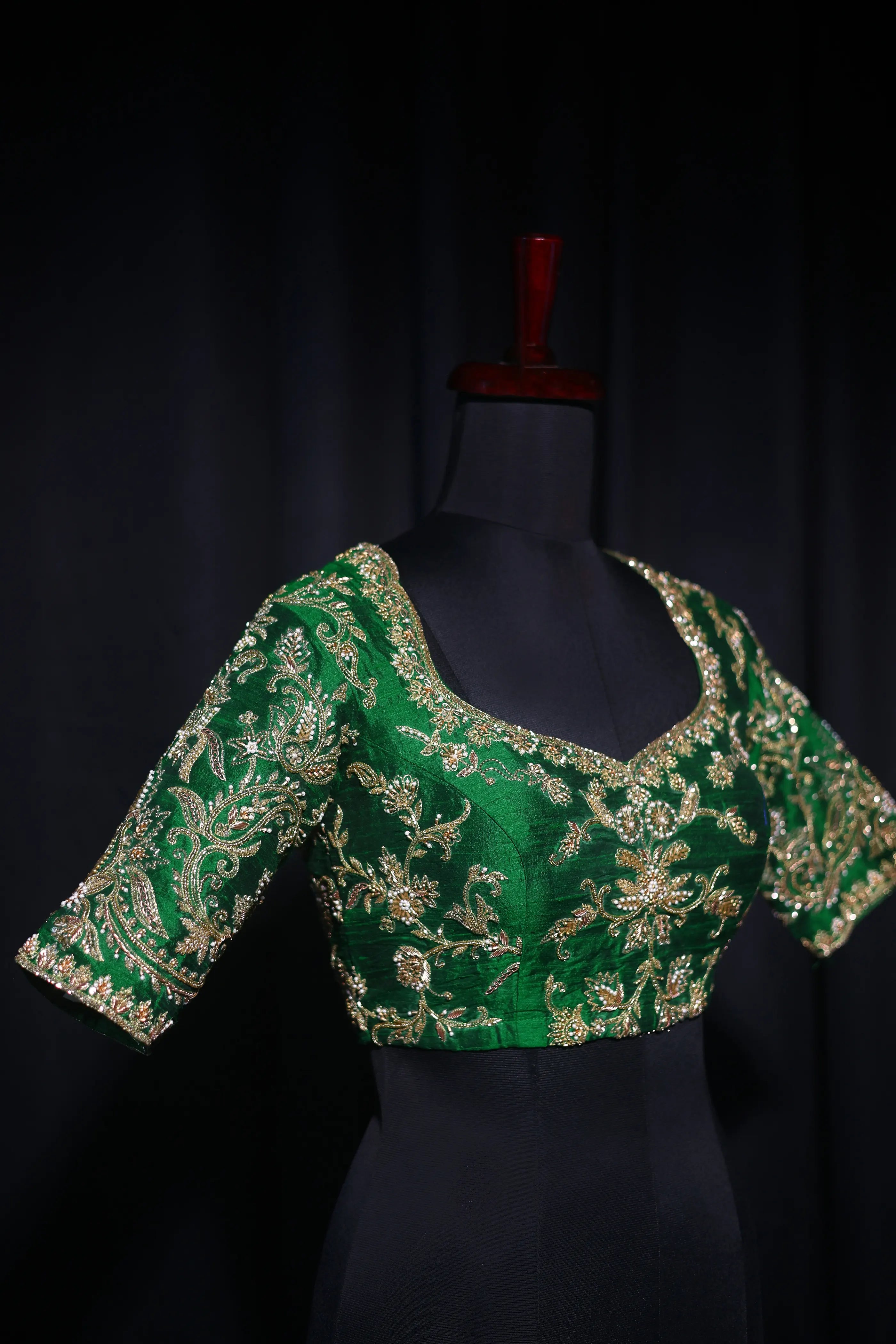 Green Raw Silk Blouse For Women Jaal Style Party wear
