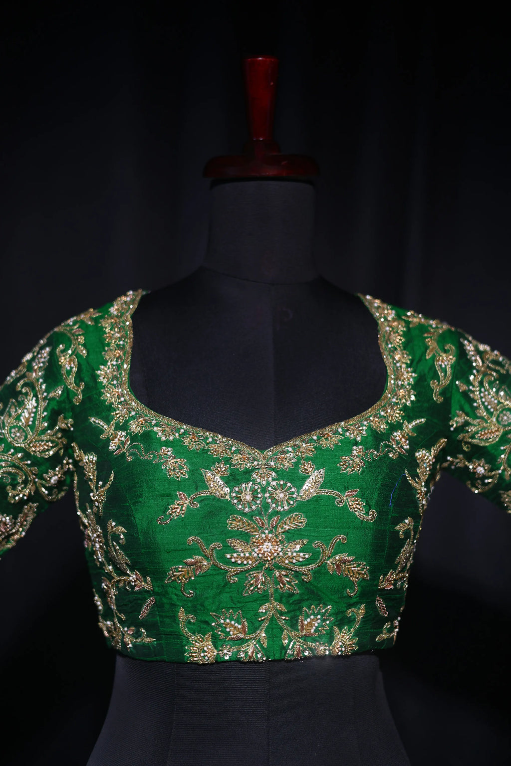 Green Raw Silk Blouse For Women Jaal Style Party wear