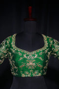 Green Raw Silk Blouse For Women Jaal Style Party wear