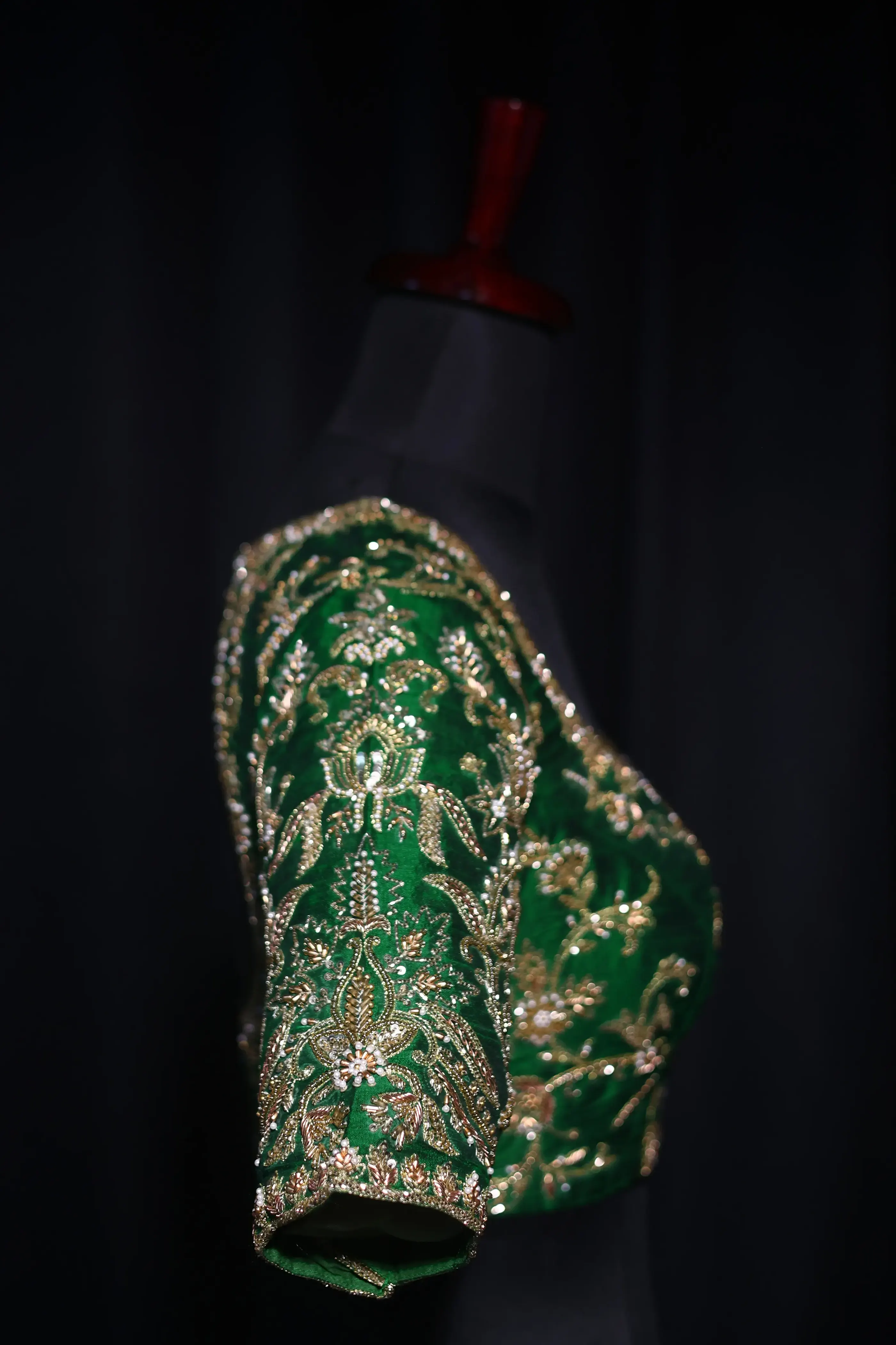 Green Raw Silk Blouse For Women Jaal Style Party wear