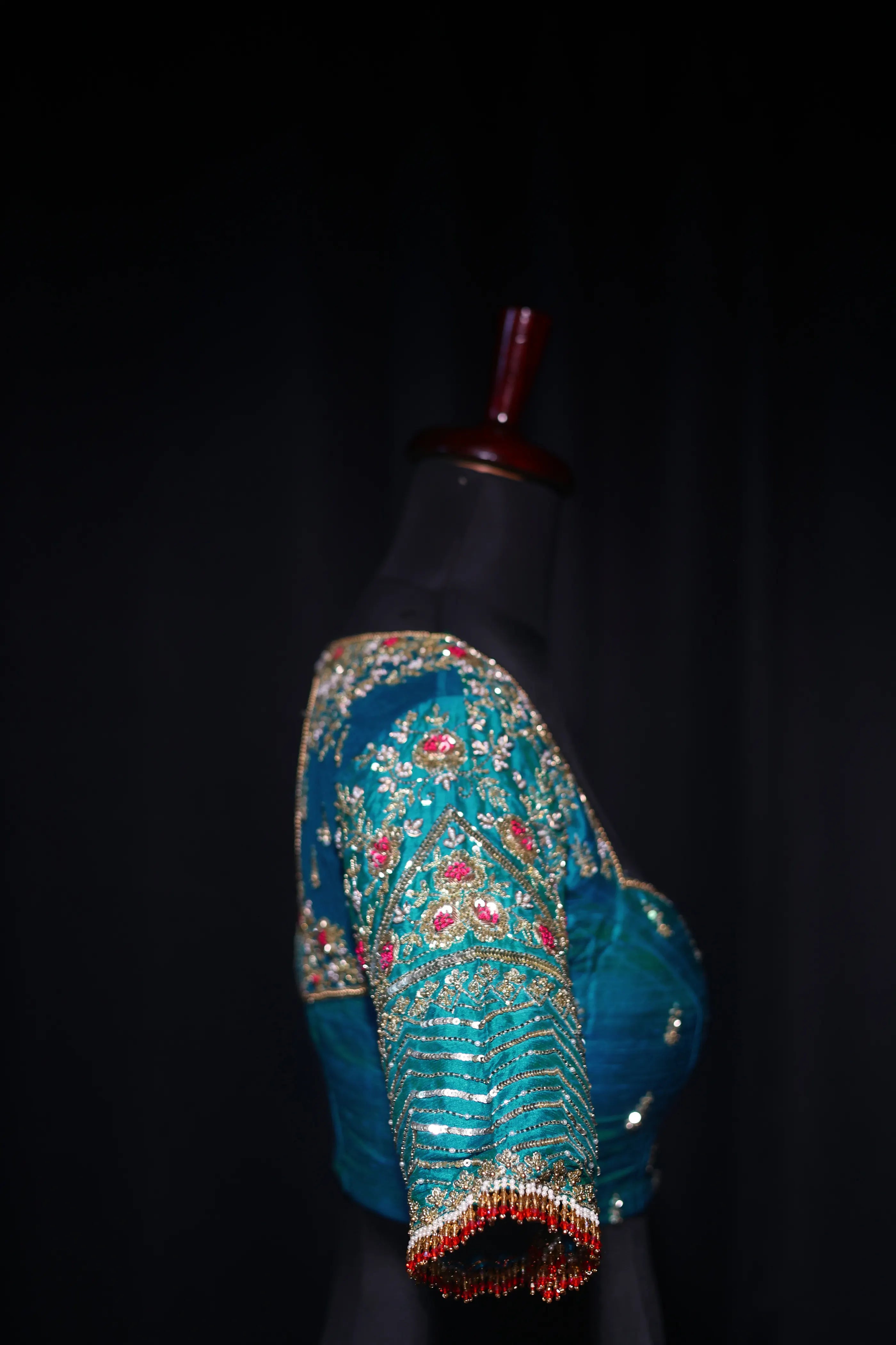 Turquoise Blue Raw Silk Blouse For Women Jaal Style Party wear