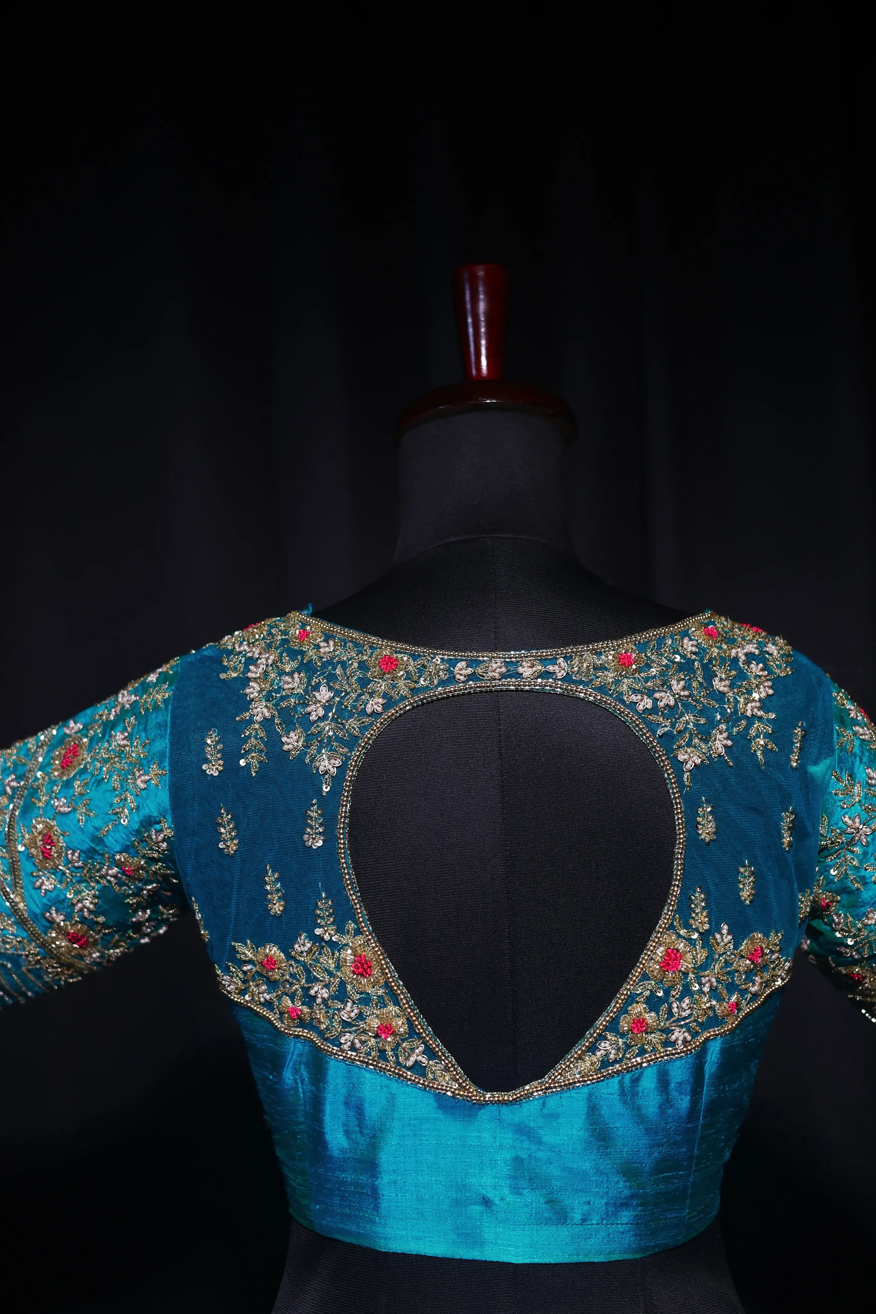 Turquoise Blue Raw Silk Blouse For Women Jaal Style Party wear