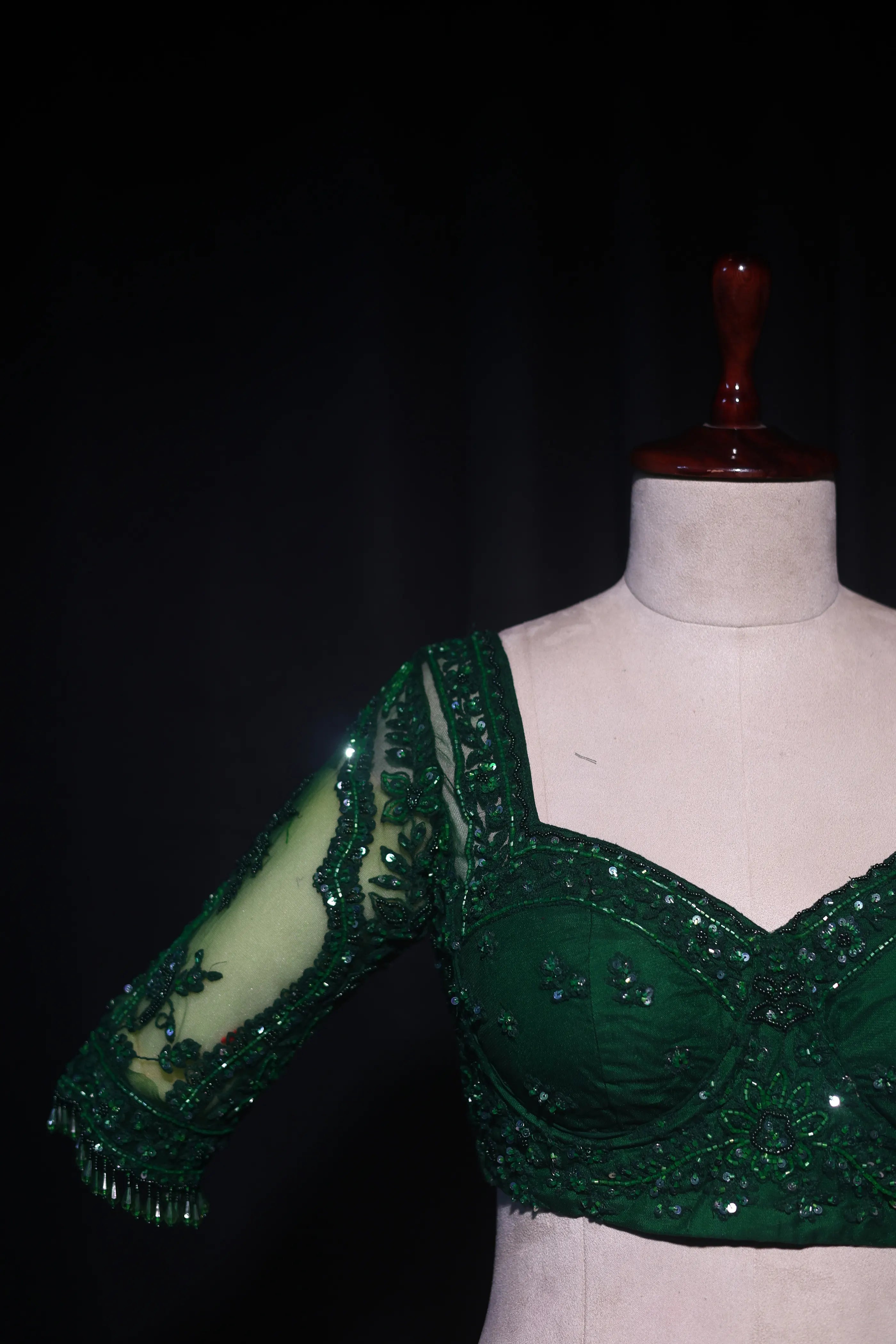 Bottle Green Net  Blouse For Women Jaal Style Party wear