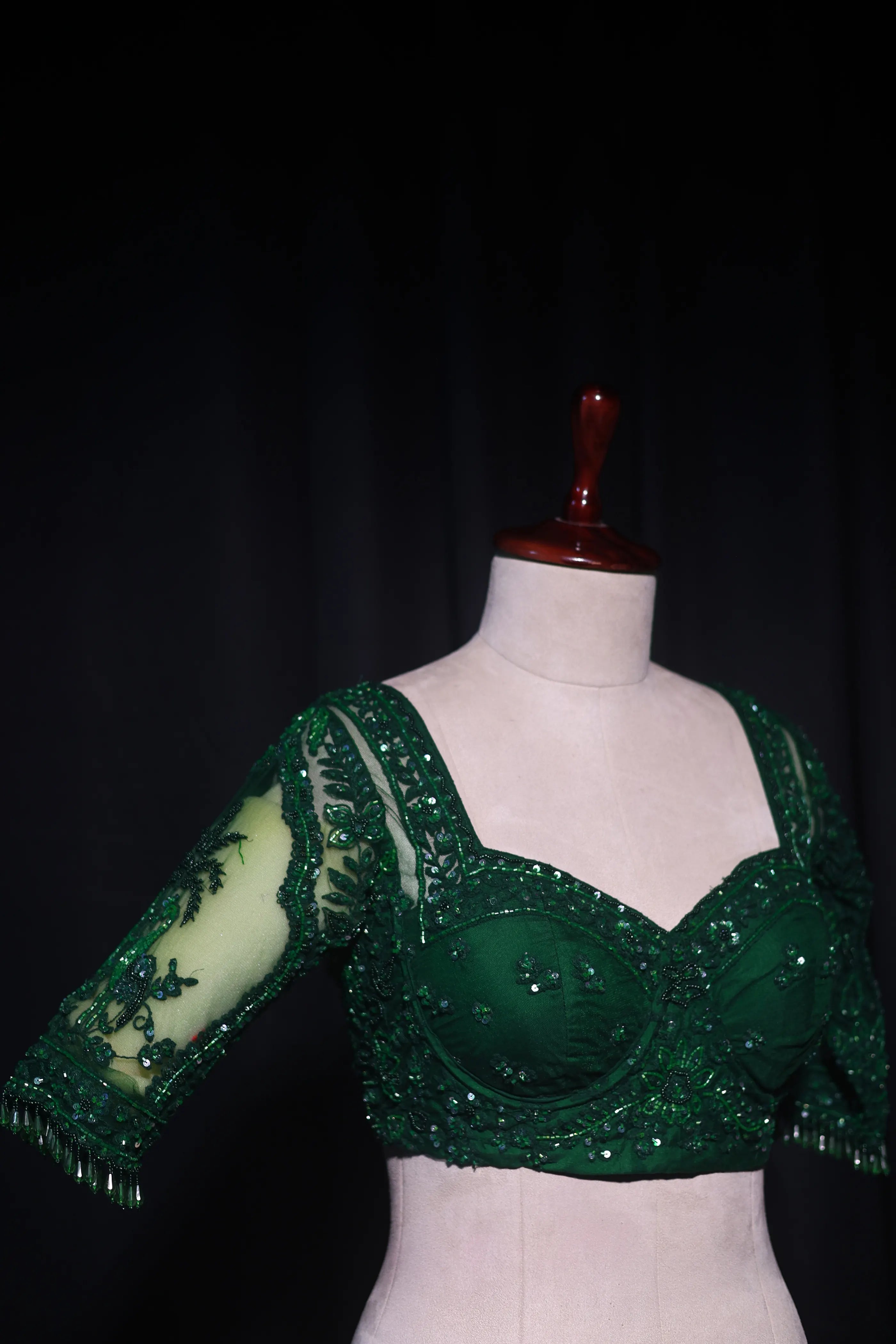 Bottle Green Net  Blouse For Women Jaal Style Party wear