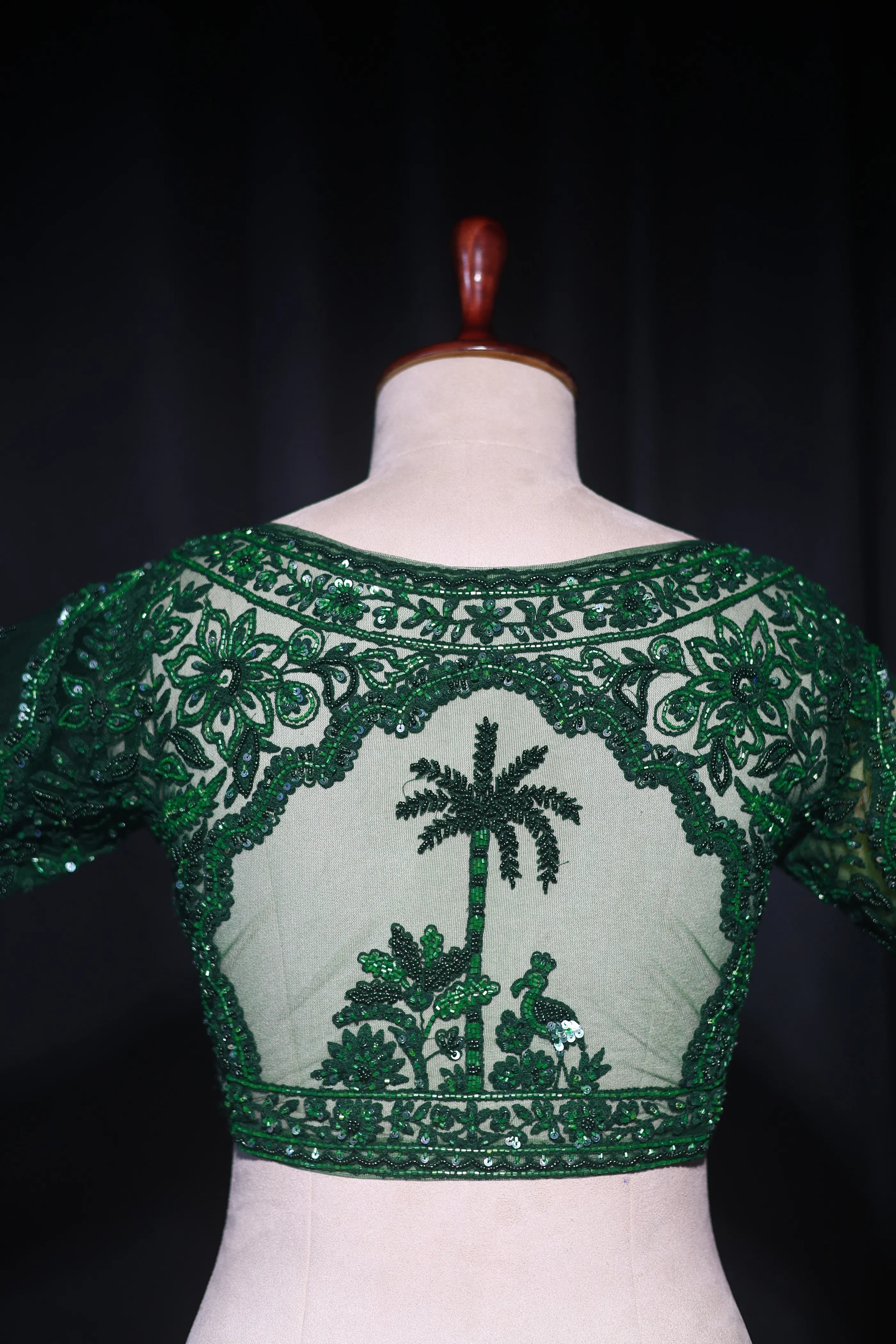 Bottle Green Net  Blouse For Women Jaal Style Party wear