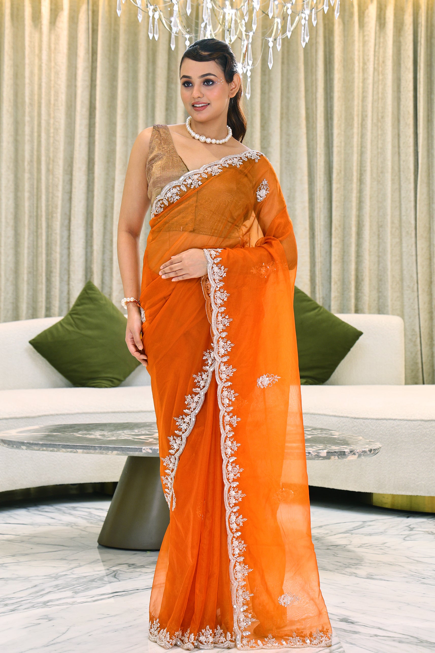 Semi Organza Zardosi Work