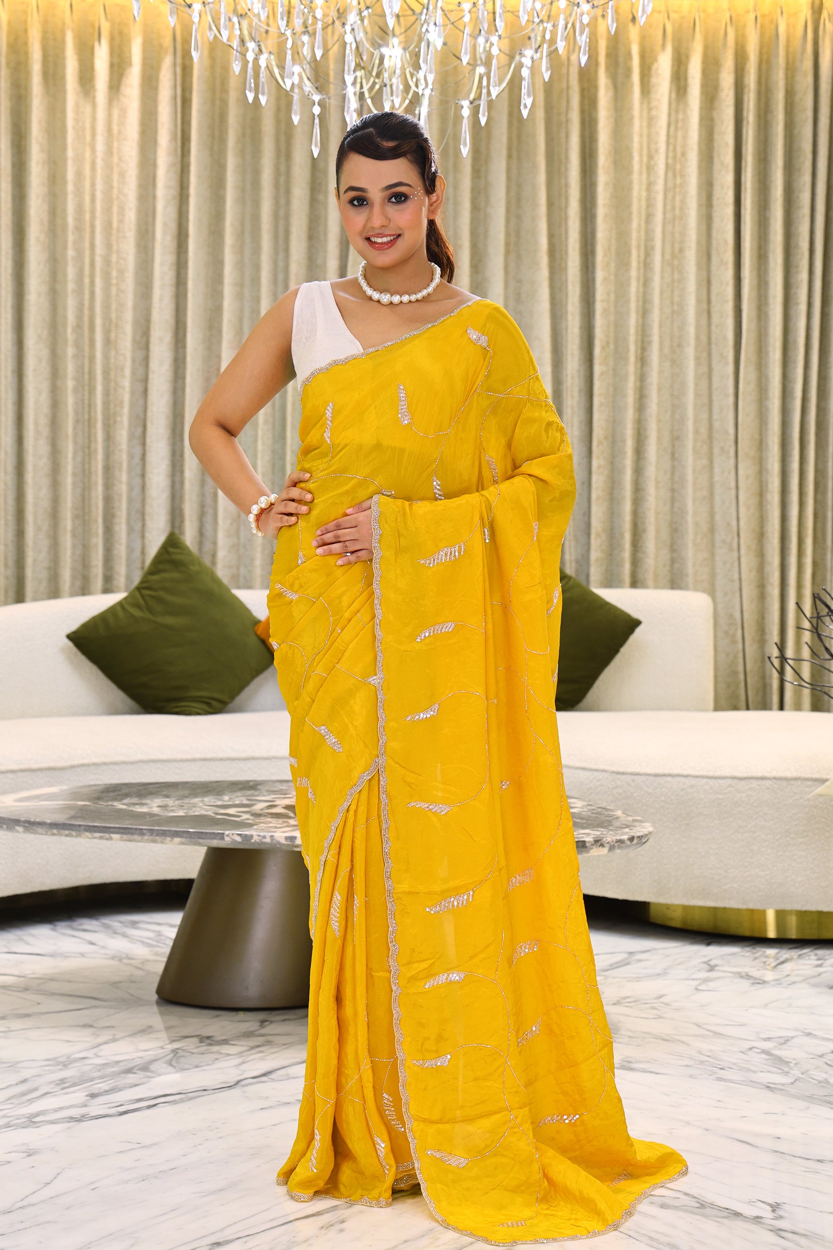 Crepe Satin Zardosi Work