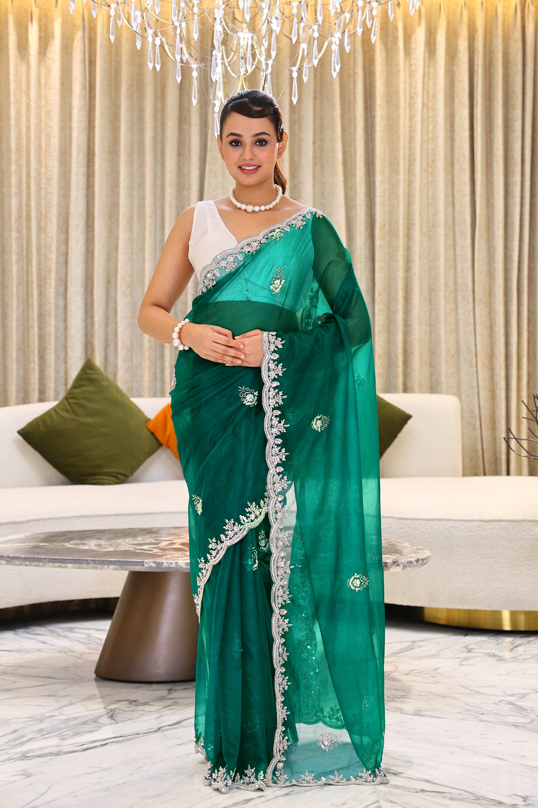 Semi Organza Zardosi Work