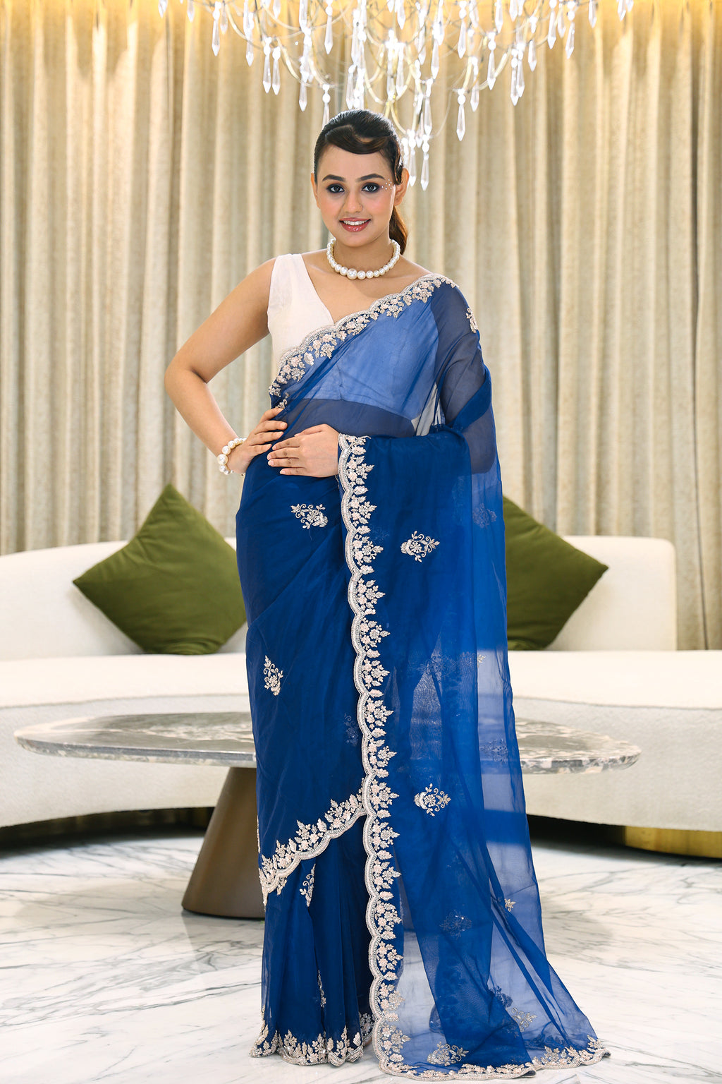 Semi Organza Zardosi Work