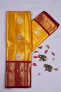 Mustard Yellow And Dark Wine Tissue Kanjivaram Saree With Blouse Piece