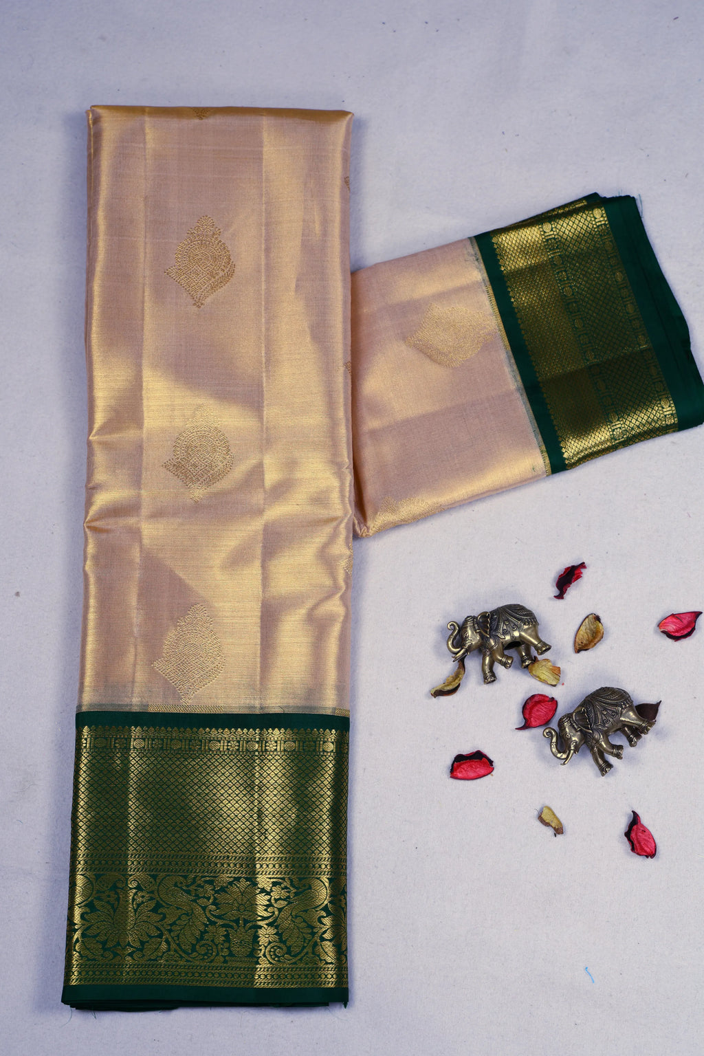 Golden Green Tissue Kanjivaram Saree With Blouse Piece