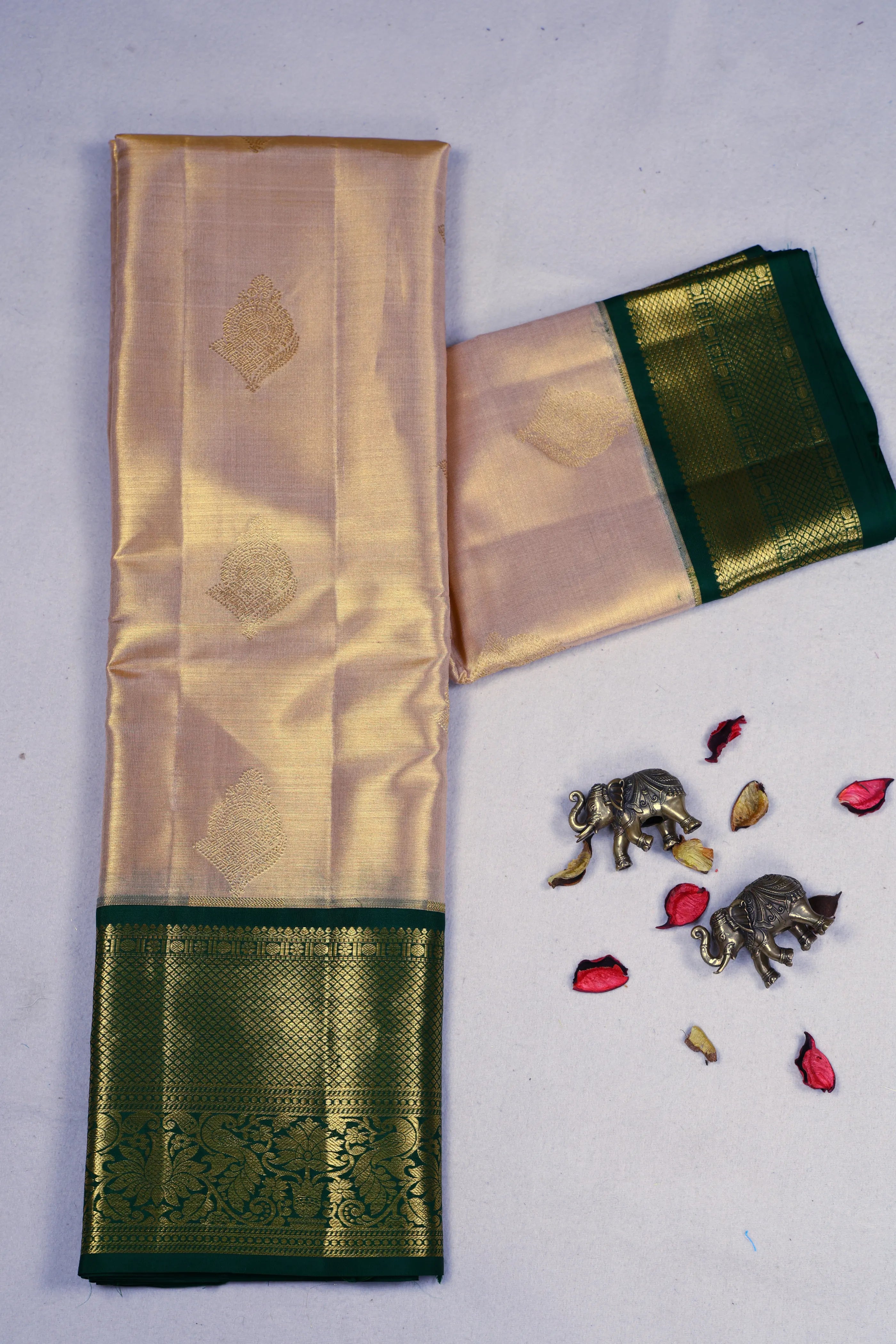 Golden Green Tissue Kanjivaram Saree With Blouse Piece