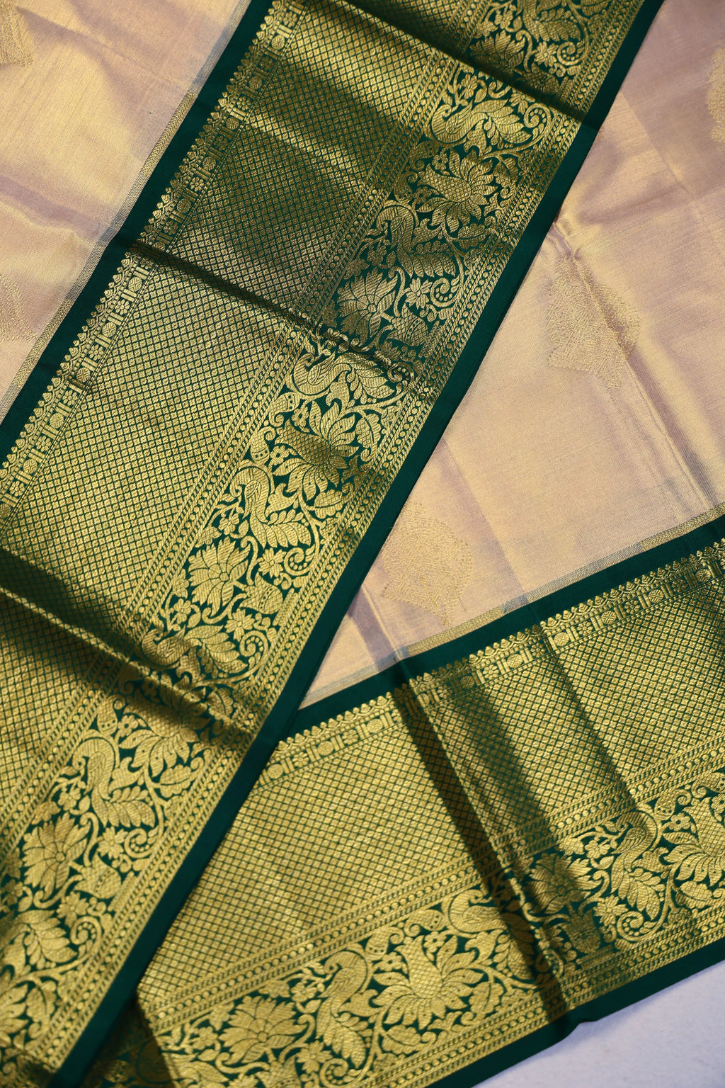 Golden Green Tissue Kanjivaram Saree With Blouse Piece