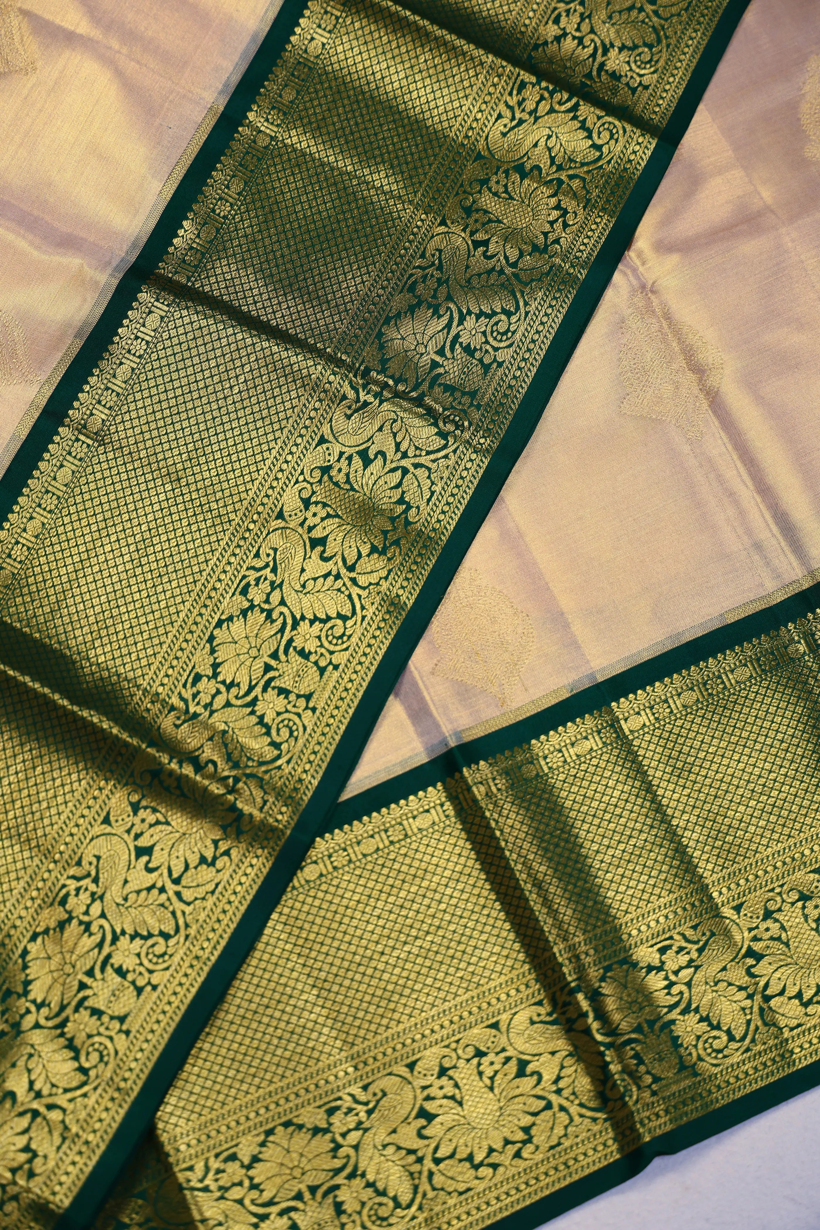 Golden Green Tissue Kanjivaram Saree With Blouse Piece