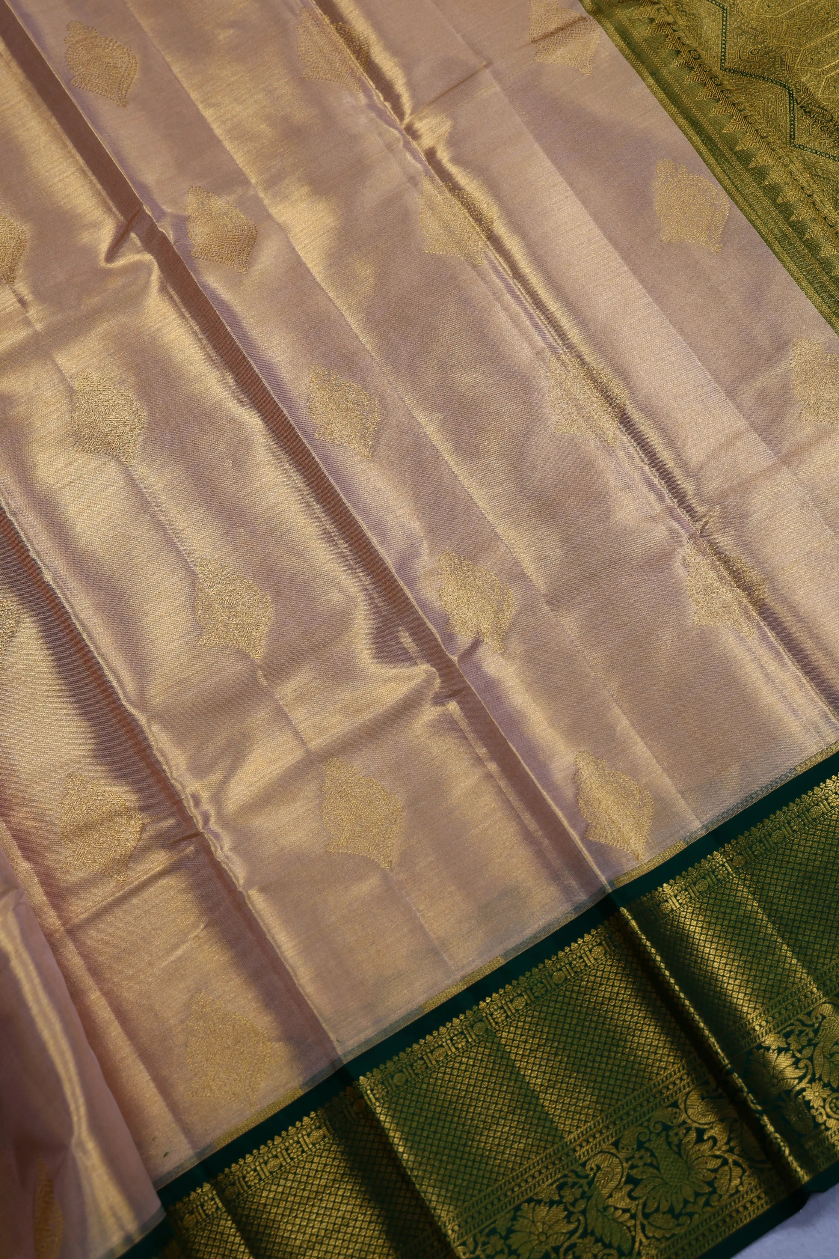 Golden Green Tissue Kanjivaram Saree With Blouse Piece