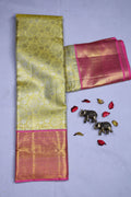 Lemon And Baby Pink Brocade Kanjivaram Saree With Blouse Piece