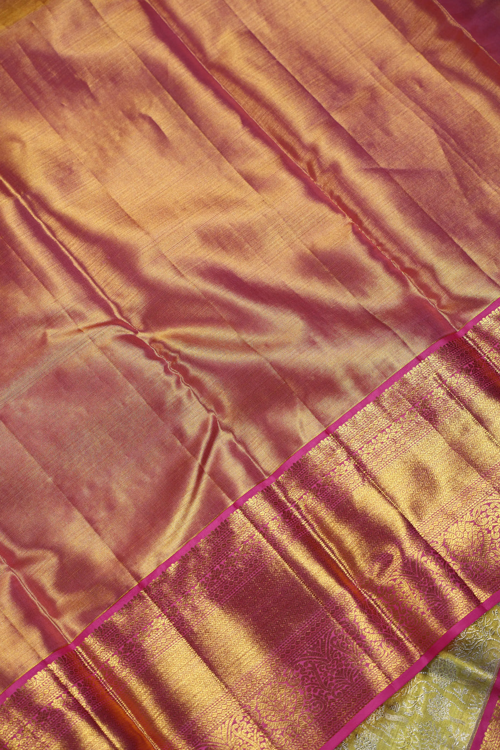 Lemon And Baby Pink Brocade Kanjivaram Saree With Blouse Piece
