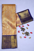 Orangish Gold Dark Purple Brocade Kanjivaram Saree With Blouse Piece