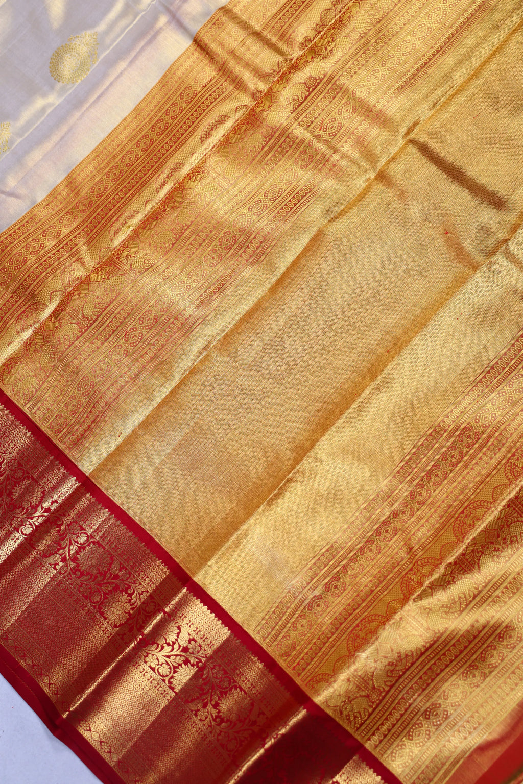 Beige And Dark Red Tissue Kanjivaram Saree With Blouse Piece