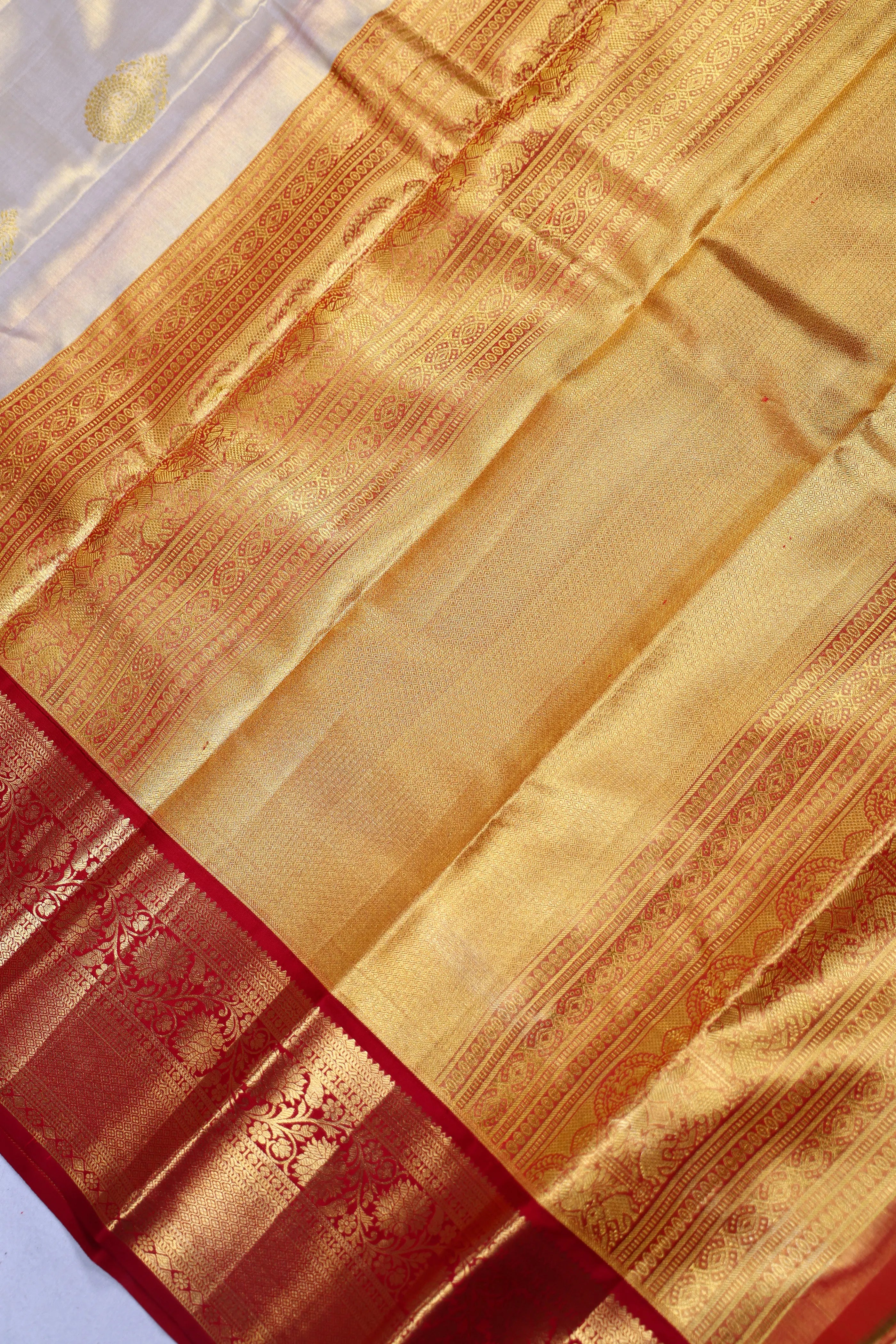 Beige And Dark Red Tissue Kanjivaram Saree With Blouse Piece