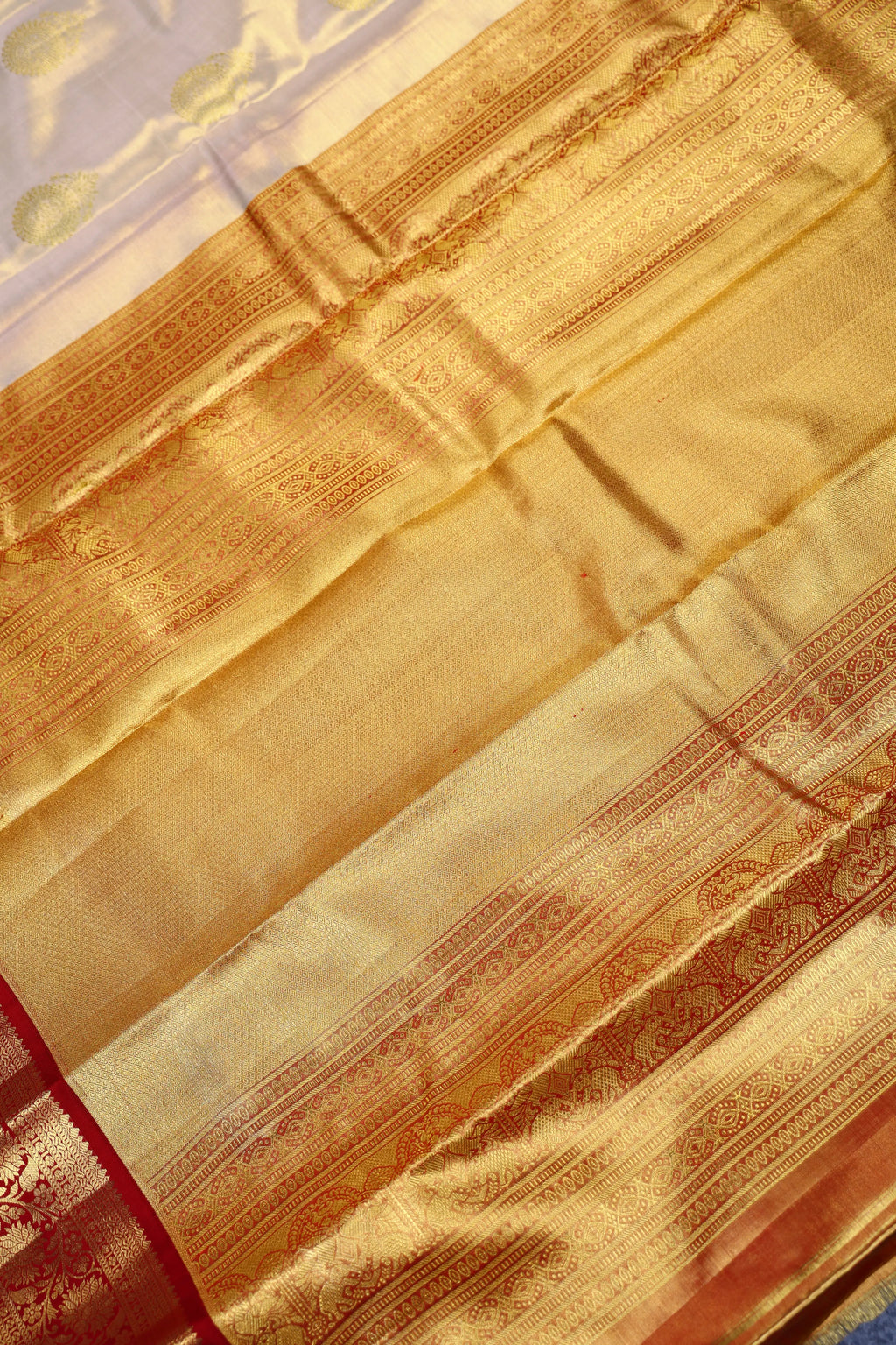 Beige And Dark Red Tissue Kanjivaram Saree With Blouse Piece