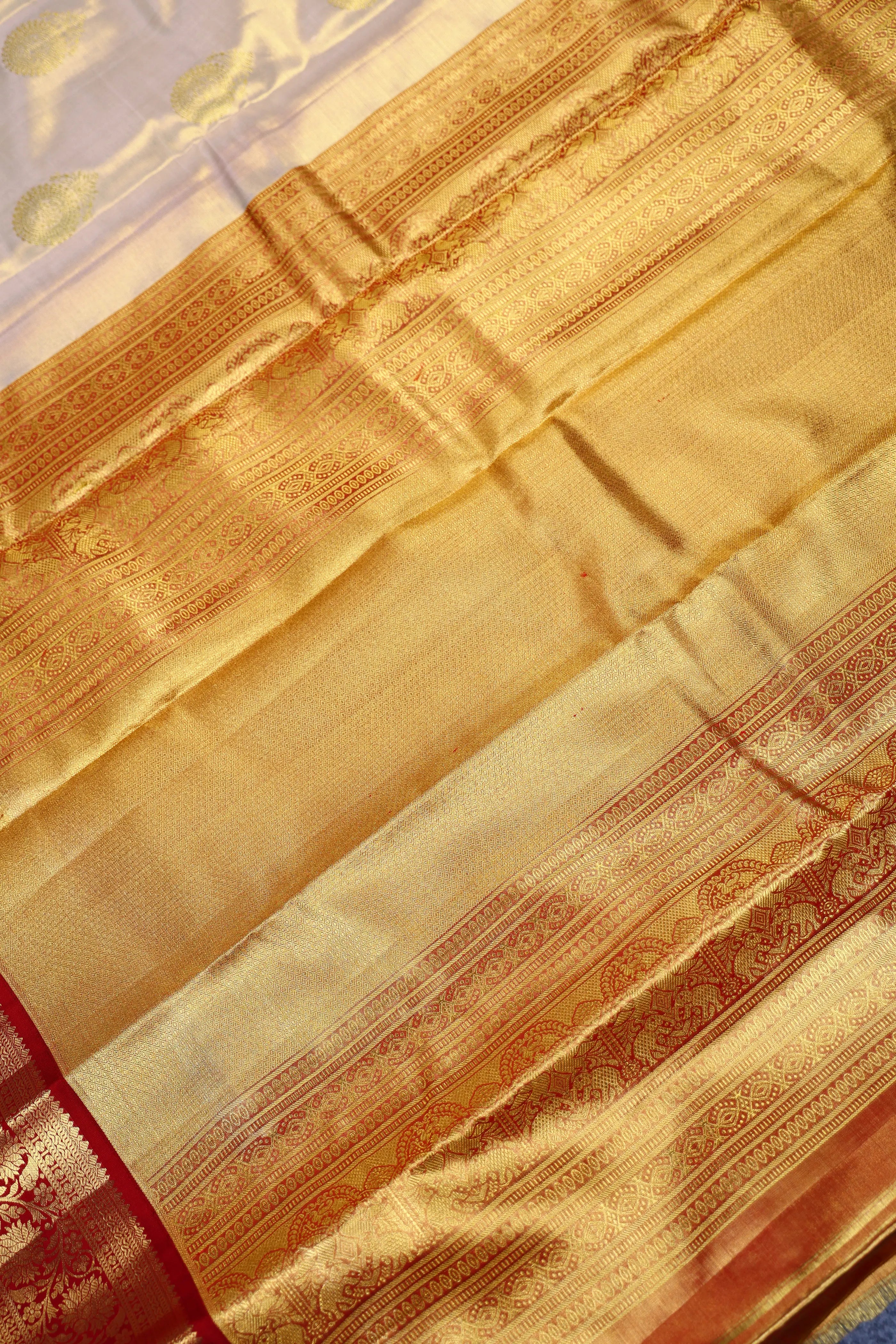 Beige And Dark Red Tissue Kanjivaram Saree With Blouse Piece