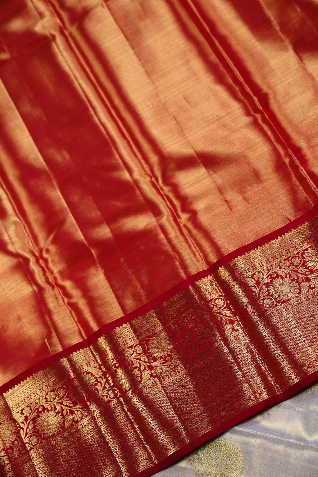 Beige And Dark Red Tissue Kanjivaram Saree With Blouse Piece