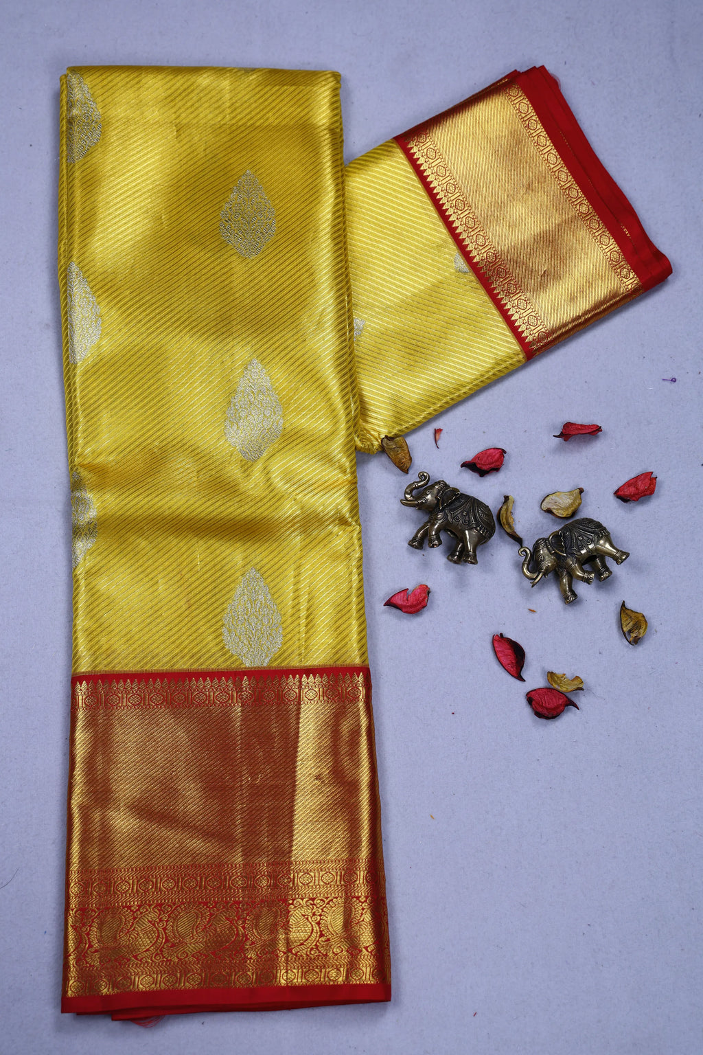 Yellow And Red Tissue Kanjivaram Saree With Blouse Piece