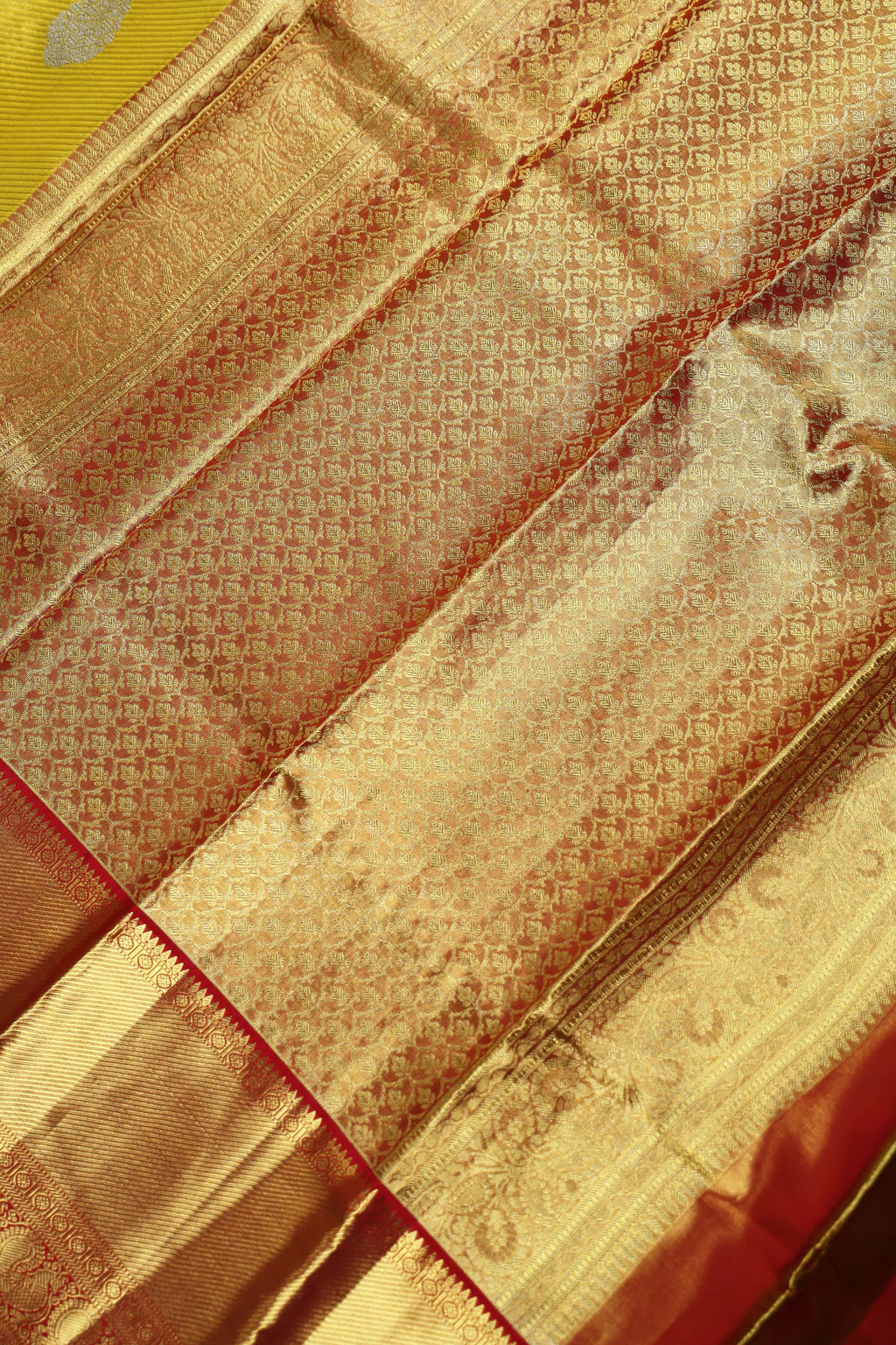 Yellow And Red Tissue Kanjivaram Saree With Blouse Piece