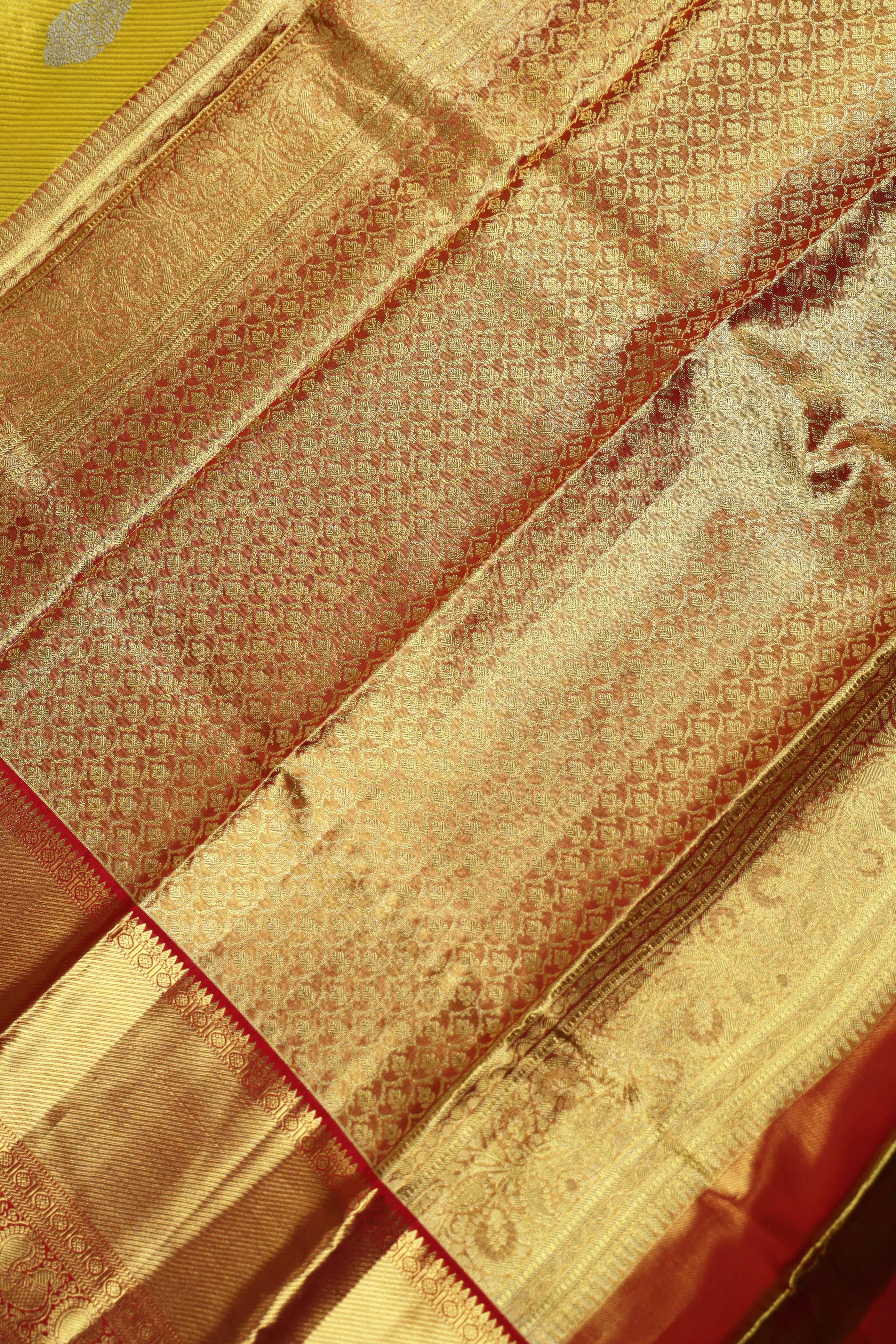 Yellow And Red Tissue Kanjivaram Saree With Blouse Piece