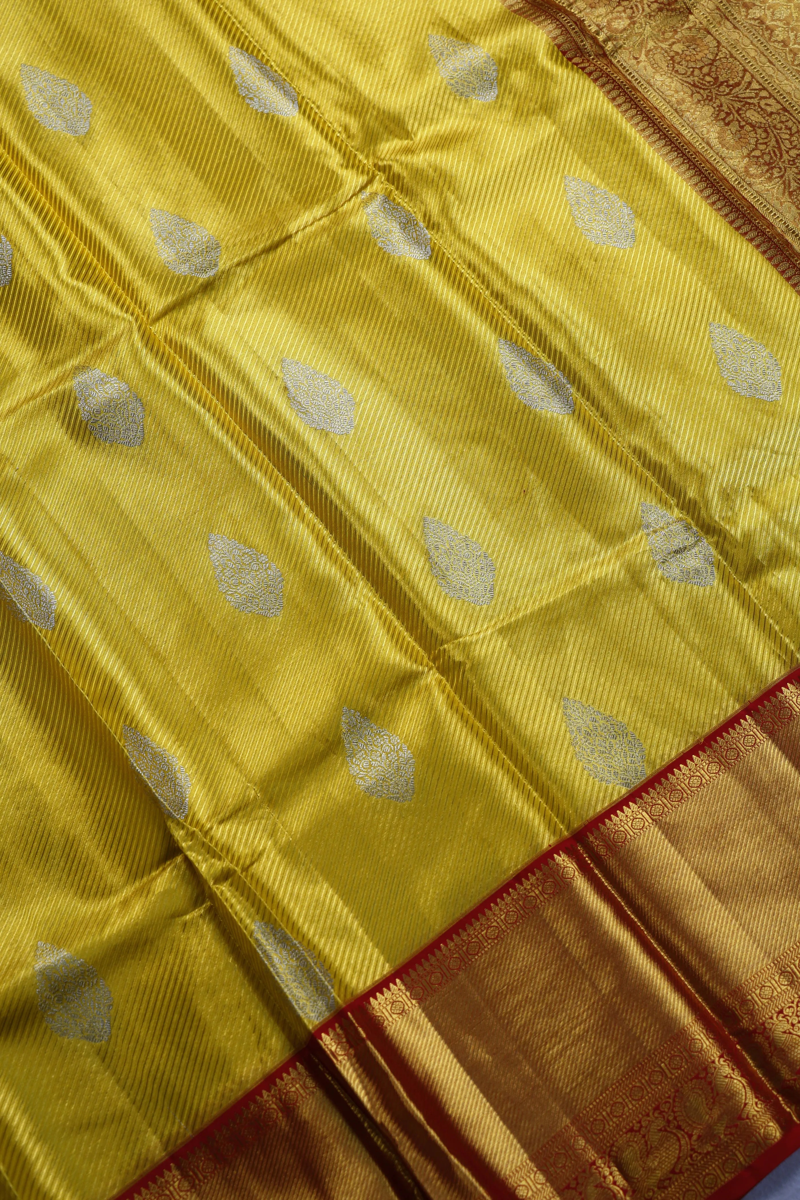 Yellow And Red Tissue Kanjivaram Saree With Blouse Piece
