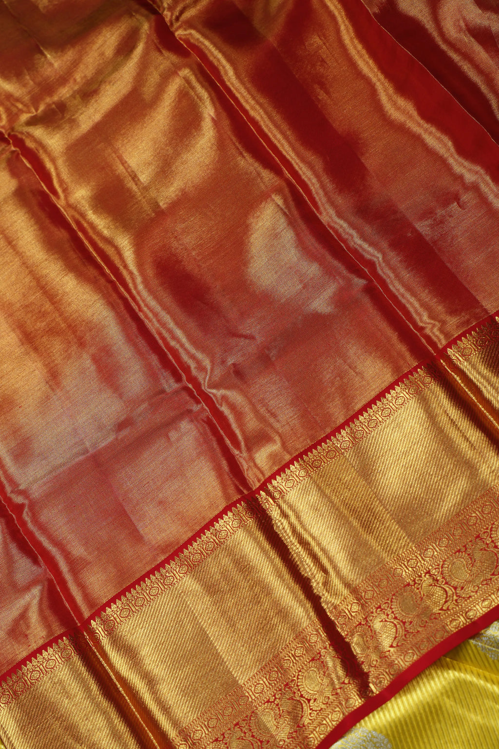 Yellow And Red Tissue Kanjivaram Saree With Blouse Piece