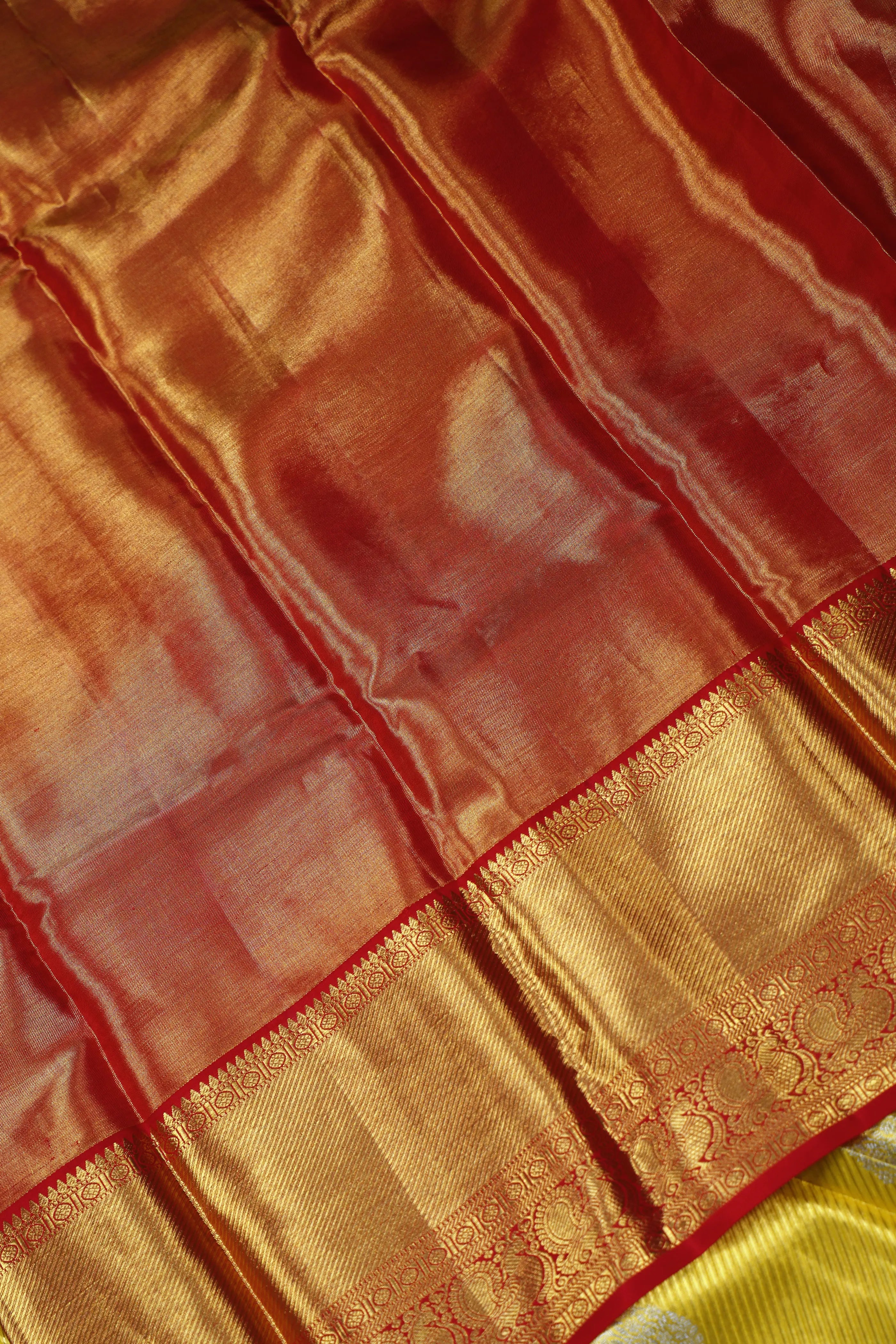 Yellow And Red Tissue Kanjivaram Saree With Blouse Piece