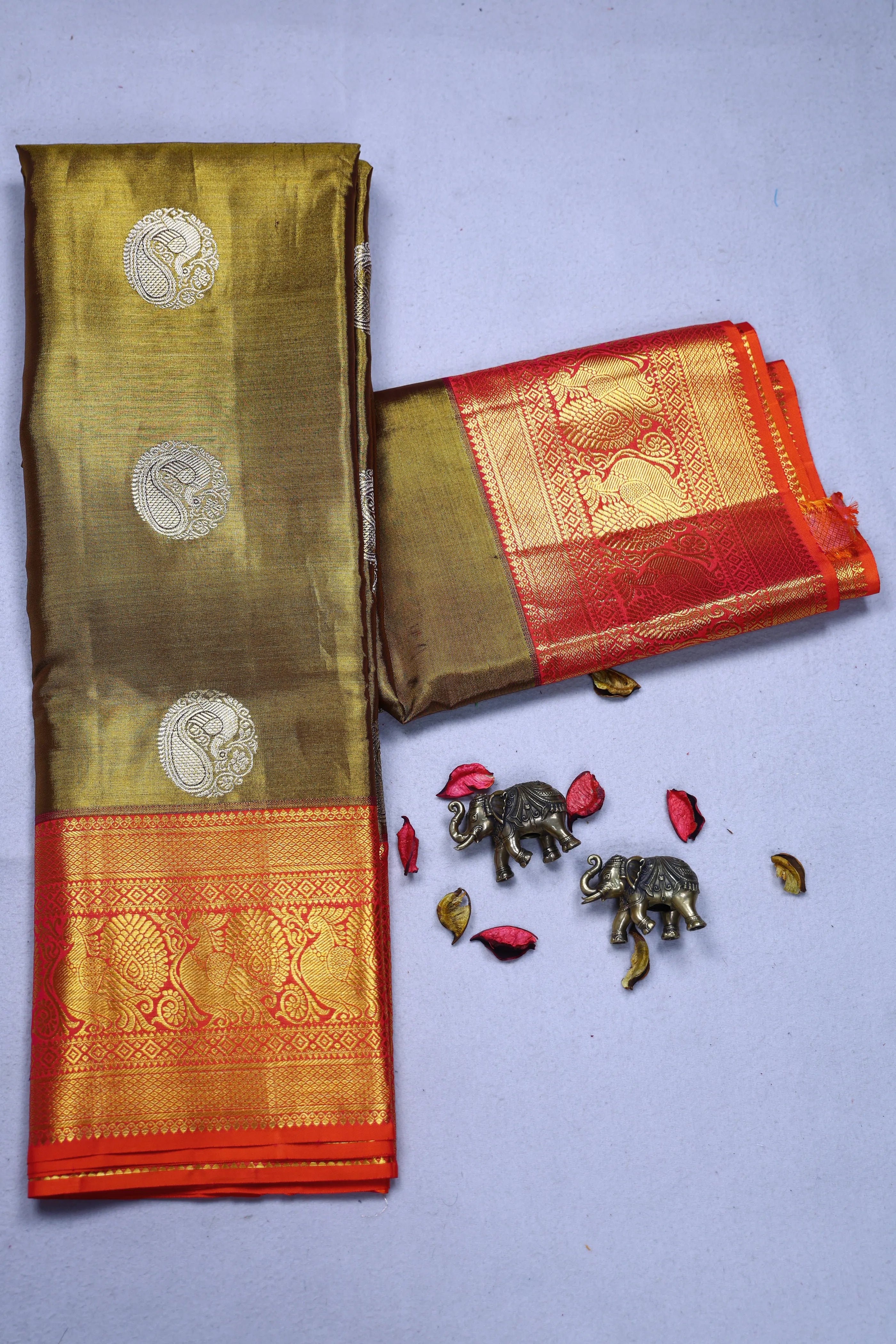 Copper Orange Tissue Kanjivaram Saree With Blouse Piece