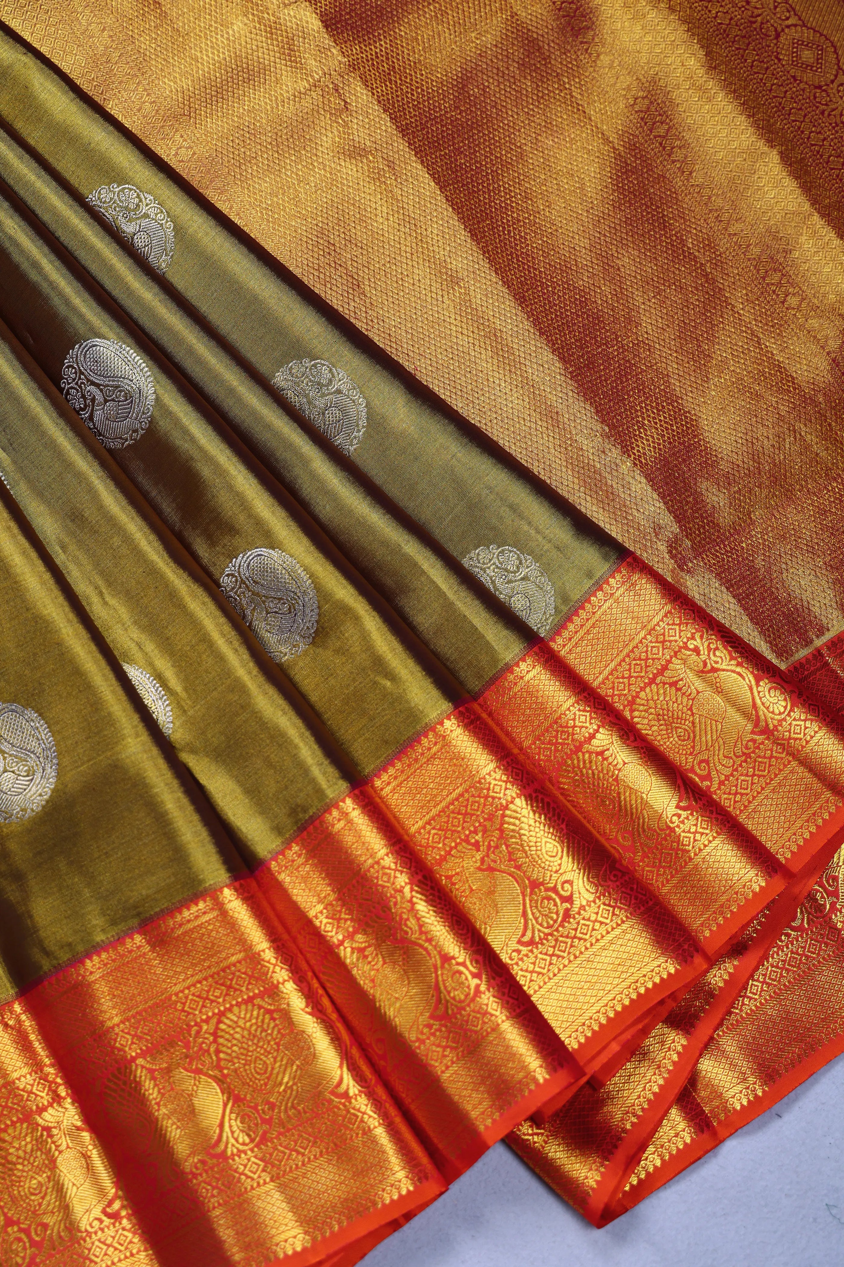 Copper Orange Tissue Kanjivaram Saree With Blouse Piece
