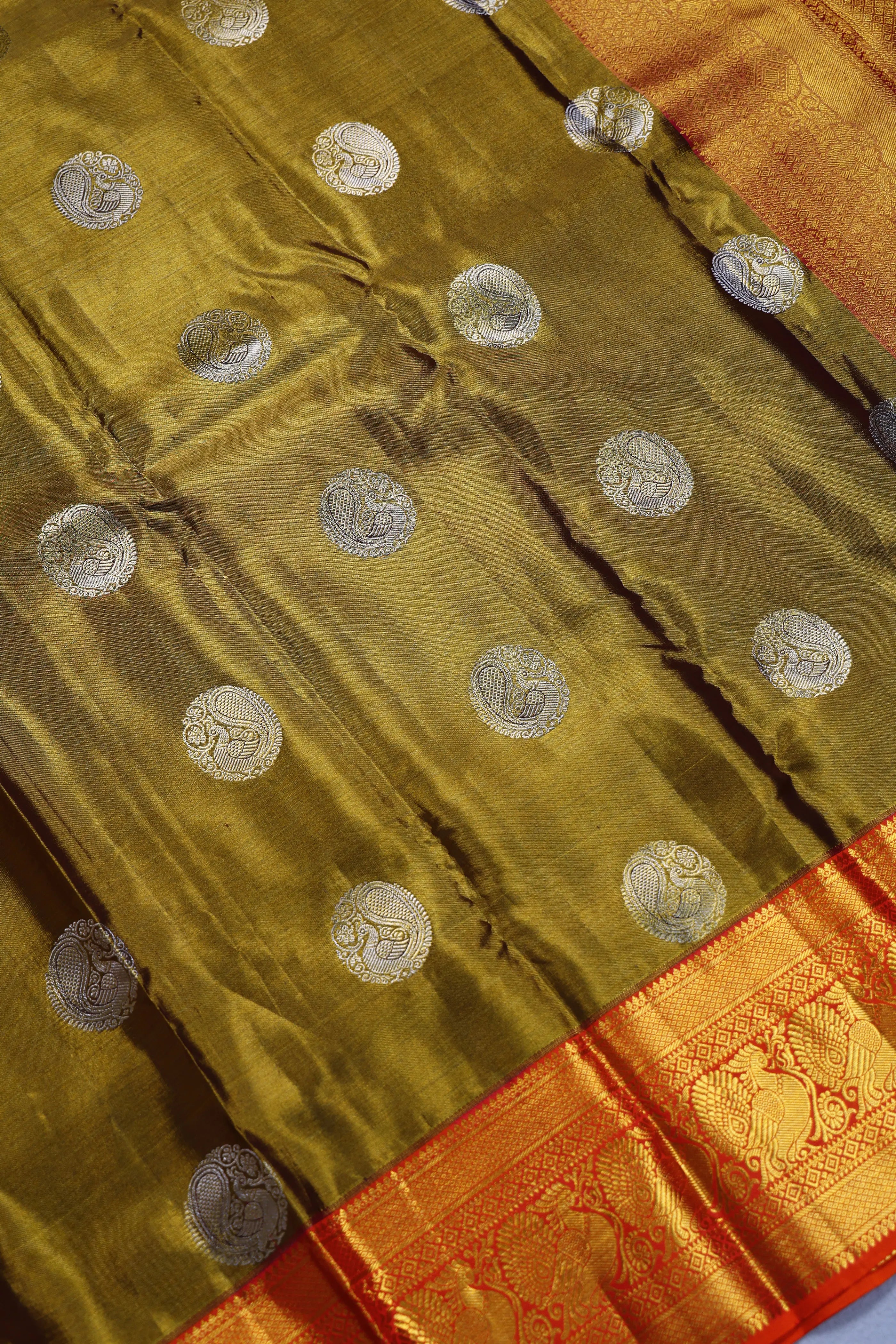 Copper Orange Tissue Kanjivaram Saree With Blouse Piece